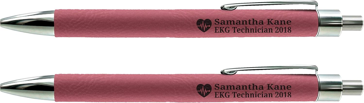 Custom Pens EKG Heart Nursing Gifts 2 Line Engraved Pink Leatherette 2-Pack Personalized Pen Set