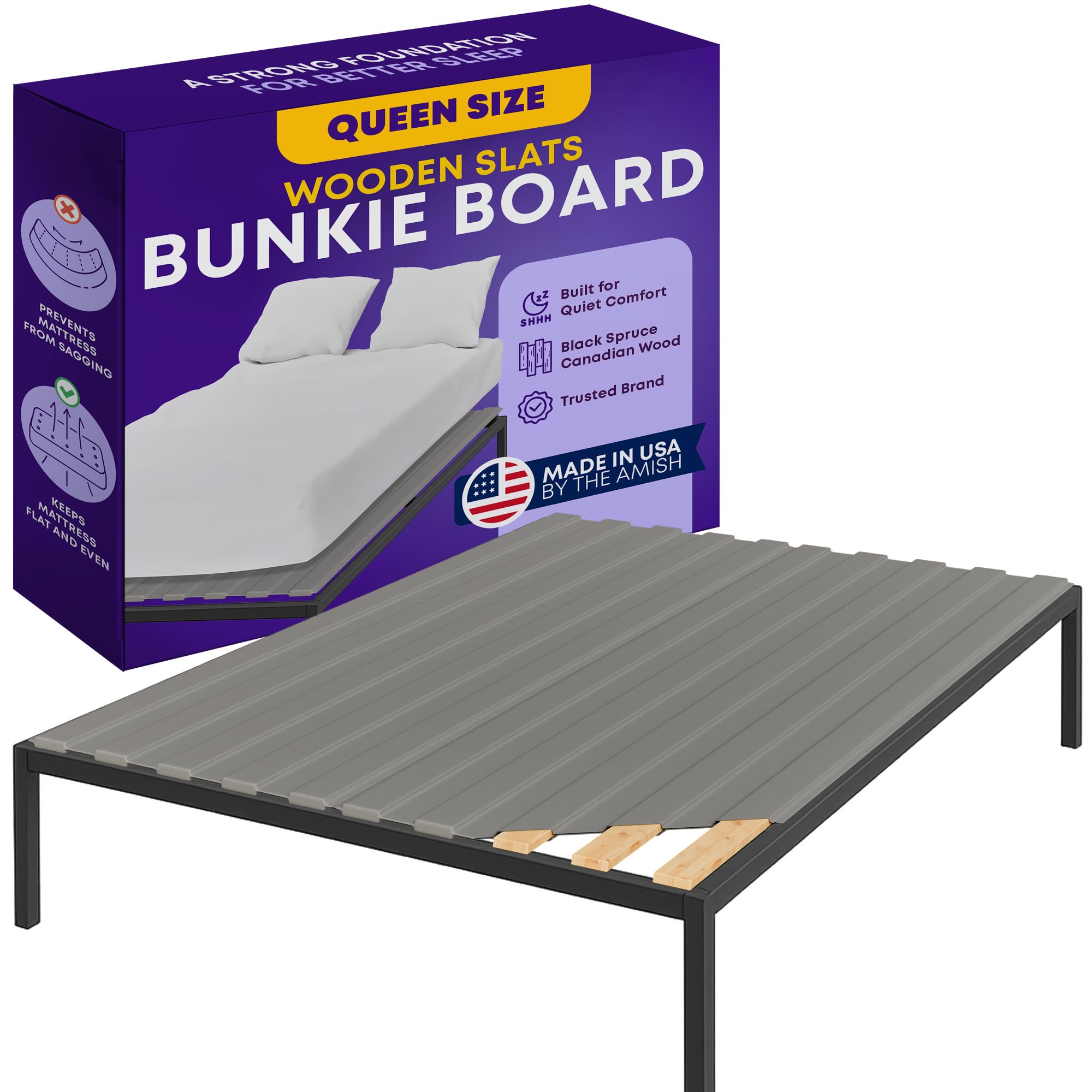 Greaton, Wooden Queen Bed Slats for Support Under Mattress with Cover – Replacement Wood Slats for Queen Size Bed Frame – Under Mattress Support Without Extra Height – 2.38-Inch Standard Width