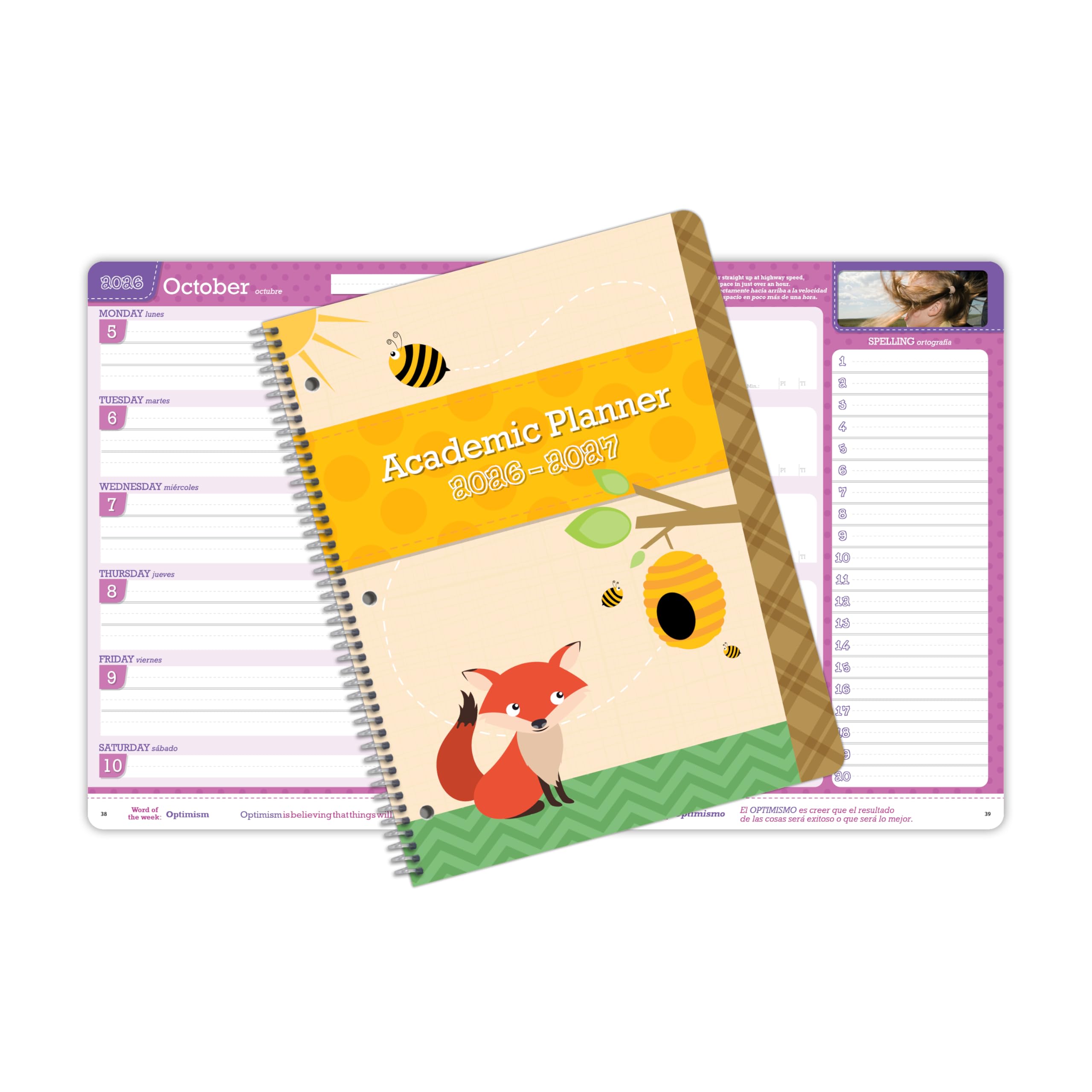 Engage - Agenda escolar escolar para estudiantes de primaria 2026-2027, año escolar académico, tamaño grande (8.5 x 11 pulgadas), libro de datos estilo bloque