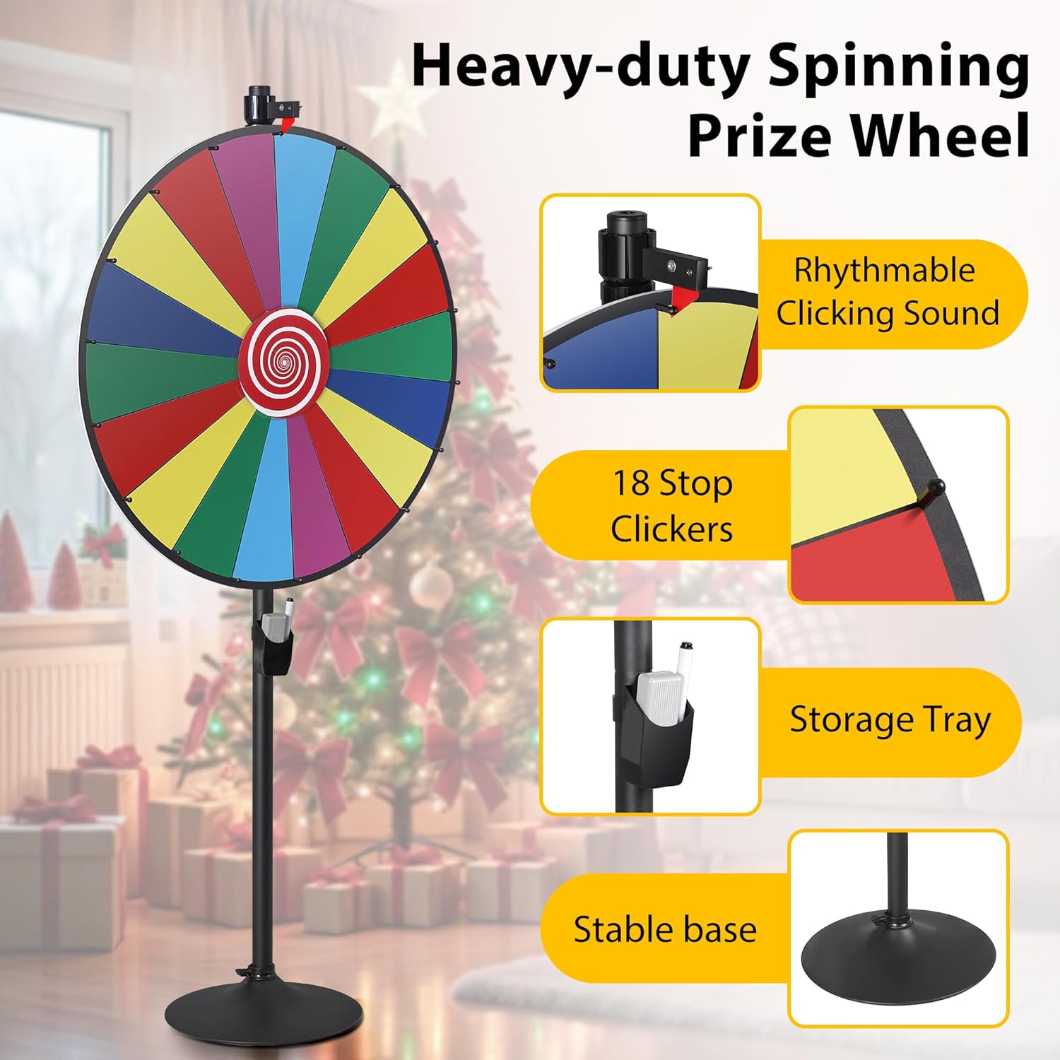 Smartxchoices 36" Spinning Prize Wheel, Casino Prize Wheels Height Adjustable Dual Use Tabletop or Floor Stand, 18 Slots Wheel Spinner Game with Dry Eraser & Marker, Trade Show Carnival Fortune
