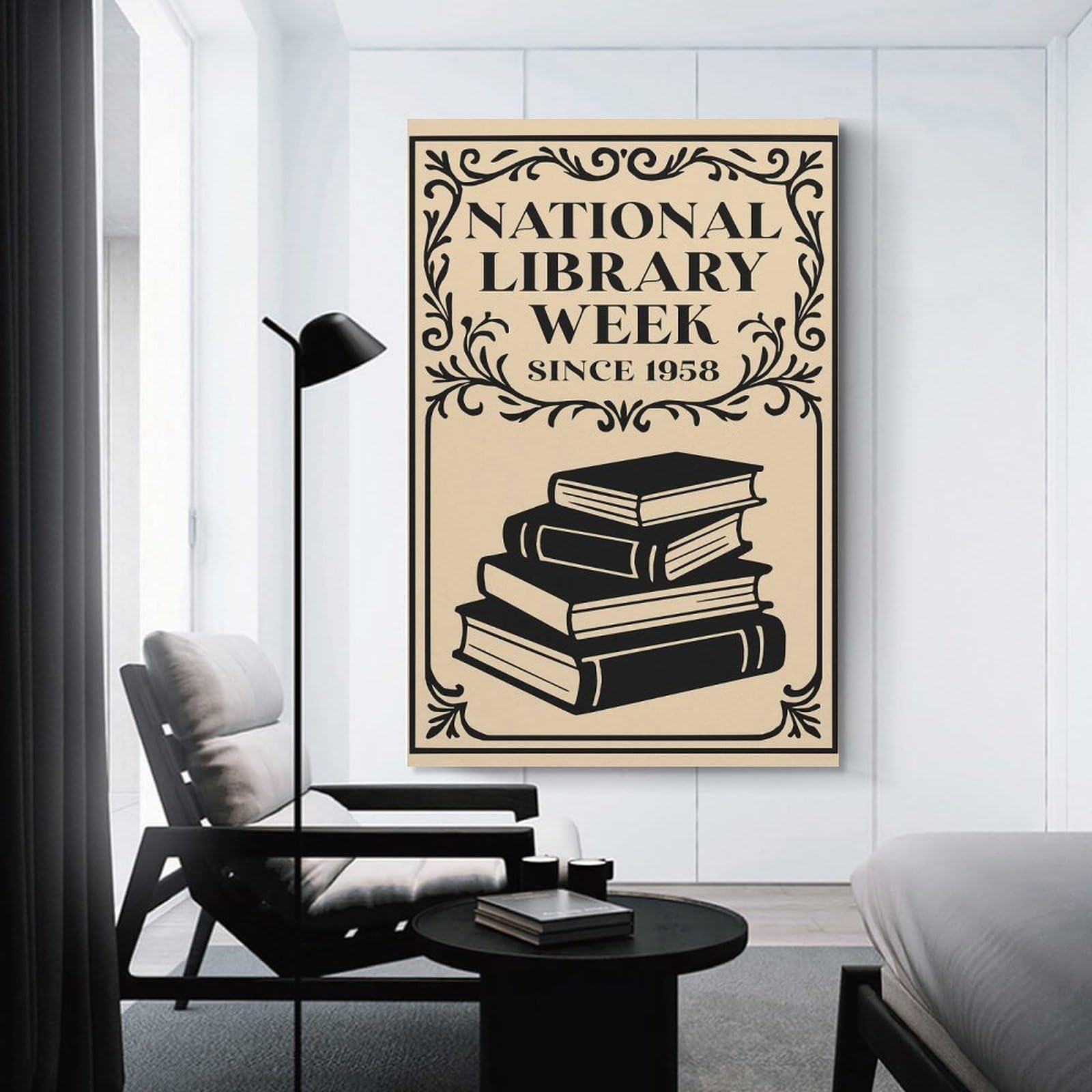 Junmoney Canvas Art Print National Library Week, 16x24inch(40x60cm), for Office, Study Or Home Workspace, Home Office Artwork with Decorative Appeal