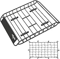 PINGDIR Roof Rack Basket 46x36 Rooftop Cargo Carrier with Cargo Net & Hooks - 200lb Easy No-Screw Install
