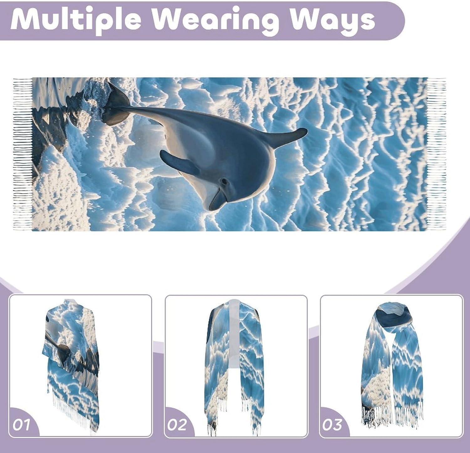 Winter The Dolphin Scarf for Women Men Classic Fashion Blanket Scarves Soft Cashmere Feel Scarf Cold Weather Warm Long Shawl Winter Large Scarves Classic Blanket Scarfs Thick
