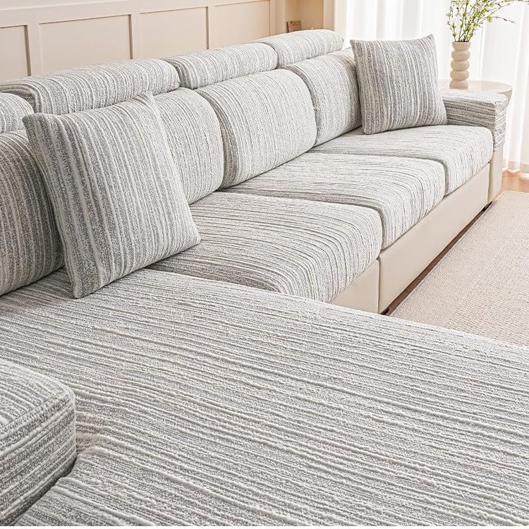 Fundas de Cojín para Asiento de Sofá Elástico, Funda para Sofá Chaise Longue, Universal Protector de Asiento Fundas de Cojín,2 Gray,XL