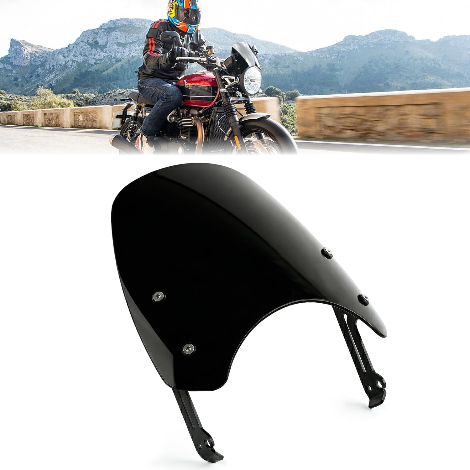 Motorcycle Windshield Deflector with Bracket Double Bubble Windscreen Fit for Bonneville Scrambler 1200 XE XC BE 2019 2020 2021 2022 2023 Wind Shield Screen Visor Flyscreen, Black