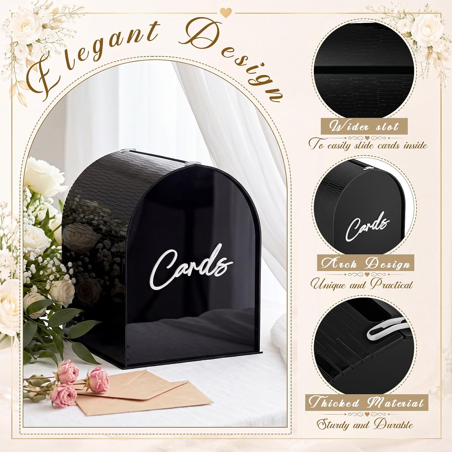 BreezeHug Black Arched Acrylic Wedding Card Box with 3D Cards Letters, Modern Card Holder with Slot for Reception, Bridal Shower, Baby Shower, Birthday Party