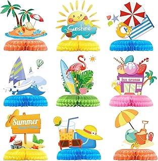 9 Pcs Hawaii Beach Honeycomb Centerpieces, Summer Pool Party Table Toppers 3D Double Side Paper for Hawaii Luau Pool Birthday Photo Props Party Decor Supplies