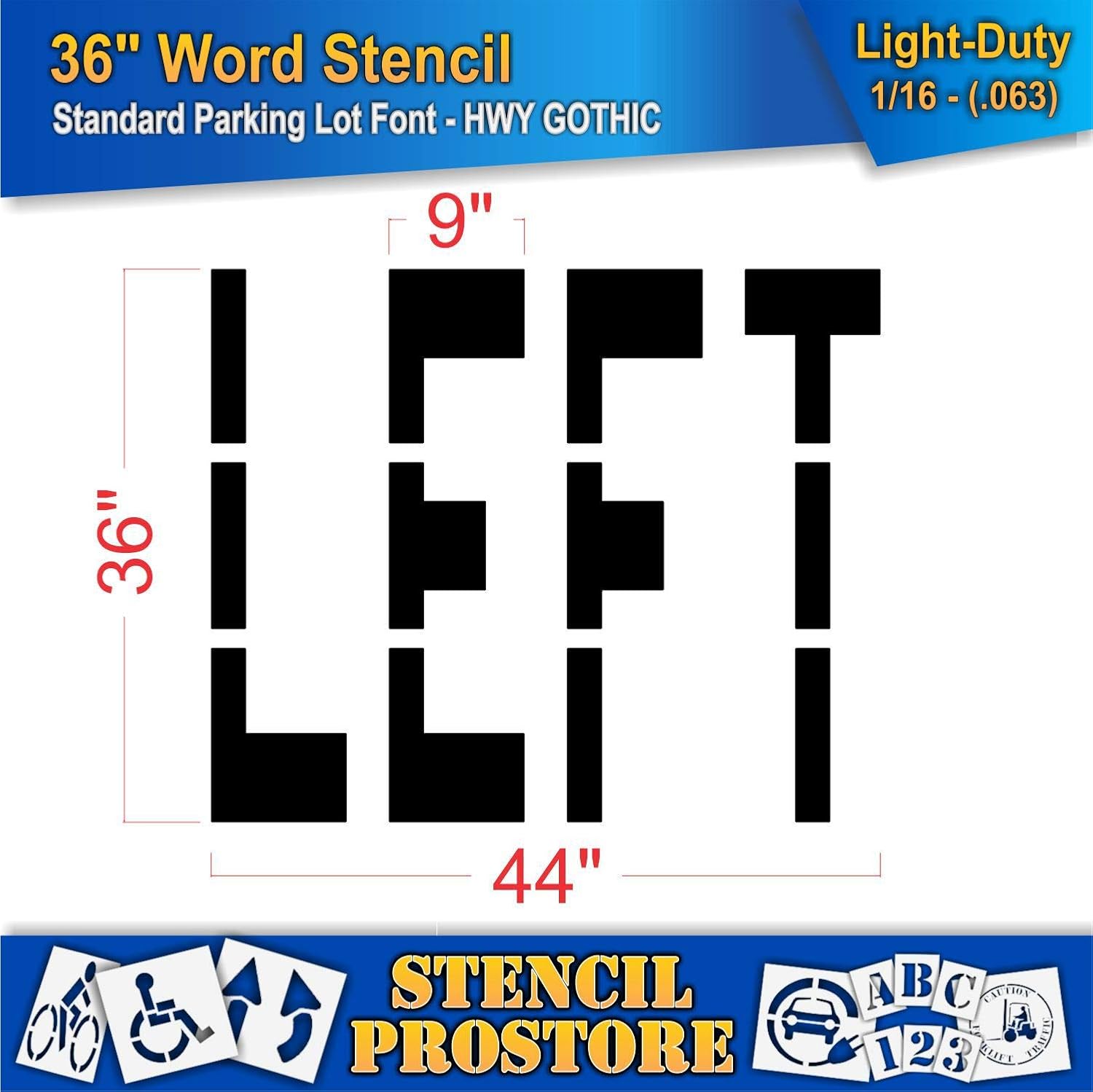Pavement Marking Stencils - 36 inch Left Stencil - 36" x 44" x 1/16'' (63 mil) - Light-Duty