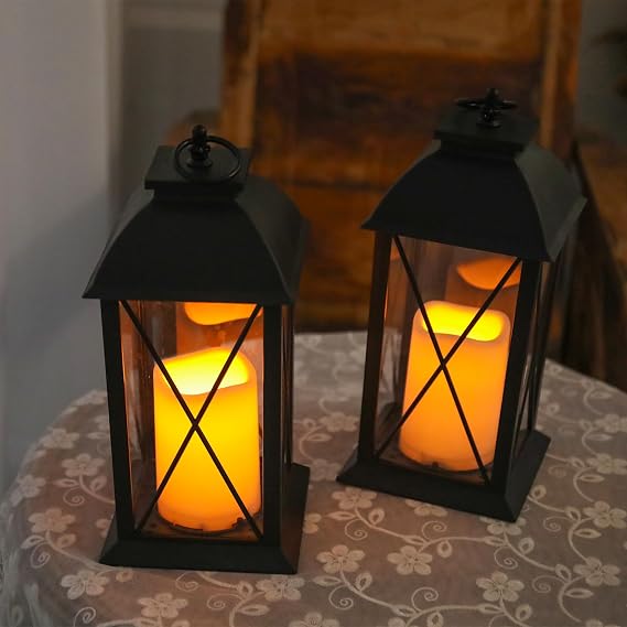 Bdor 13 Inch Outdoor Decorative Lanterns with LED Candle Timer 2 Pack Cross