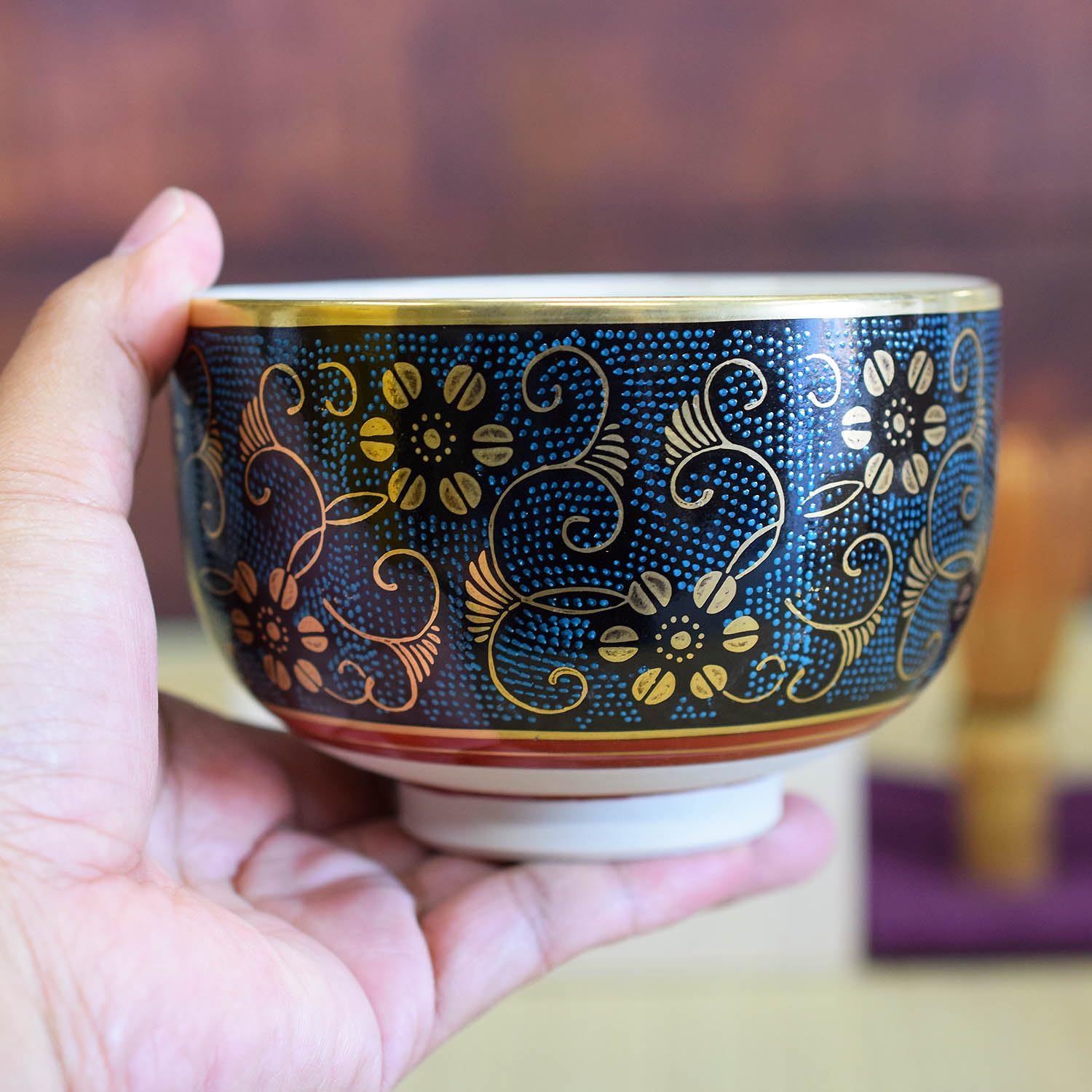 Amazon.co.jp: 抹茶碗 陶器 茶器 九谷焼 抹茶茶碗 青粒鉄仙 ブランド 