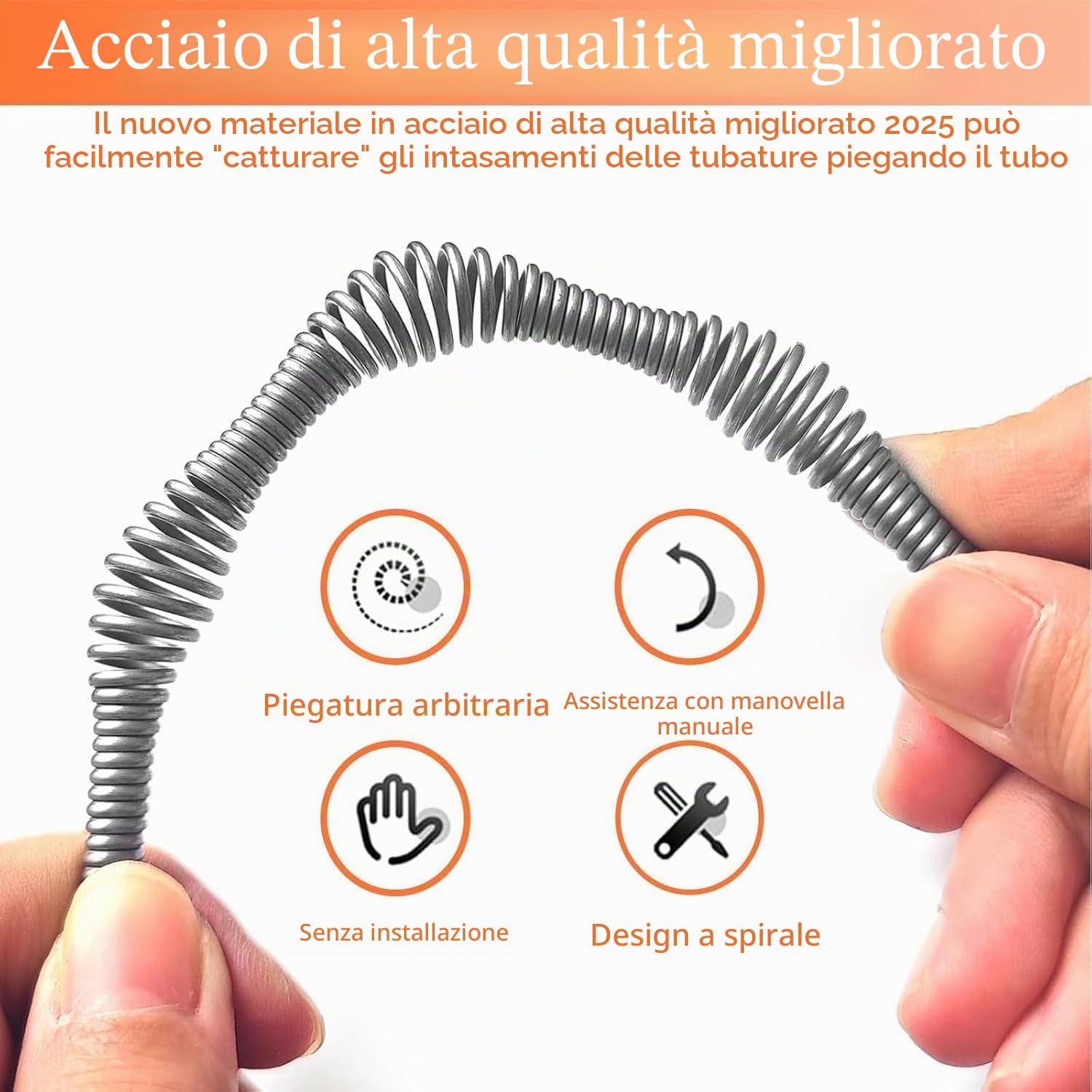Furet Sbocco Canalizzazione [10 M]—Adatto per tubi, cucine, bagni, cabine doccia, servizi igienici e sbocco di tubi intasati. Set di 5-Spirale di pulizia