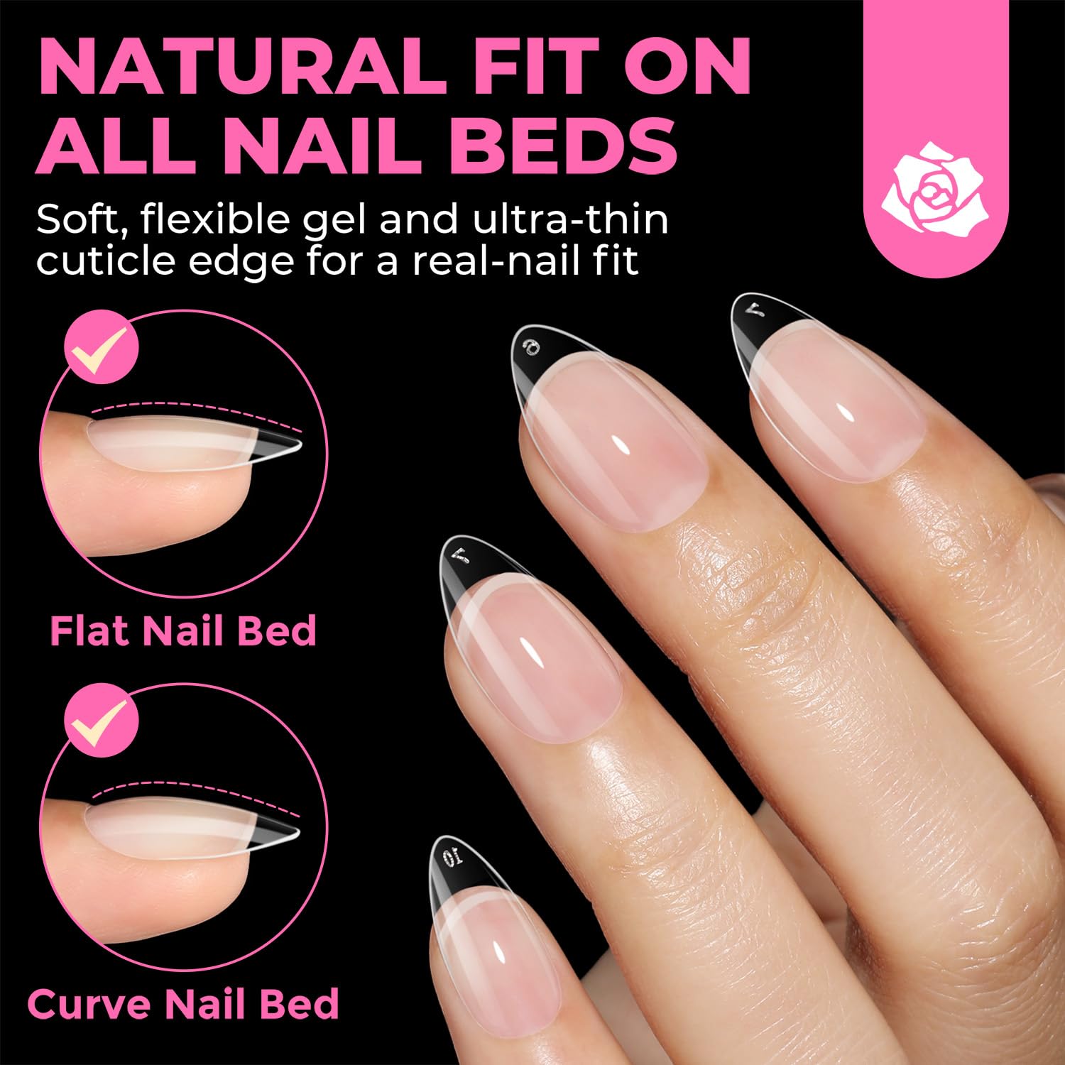 UNA GELLA Kurze Mandel Nail Tips, 504 Stück 12 Größen Nageltips für Gelnägel Soft Gel Tips Full Cover Nagelspitzen für Acrylnägel, Nagelkunst & DIY Nagelstudio zu Hause