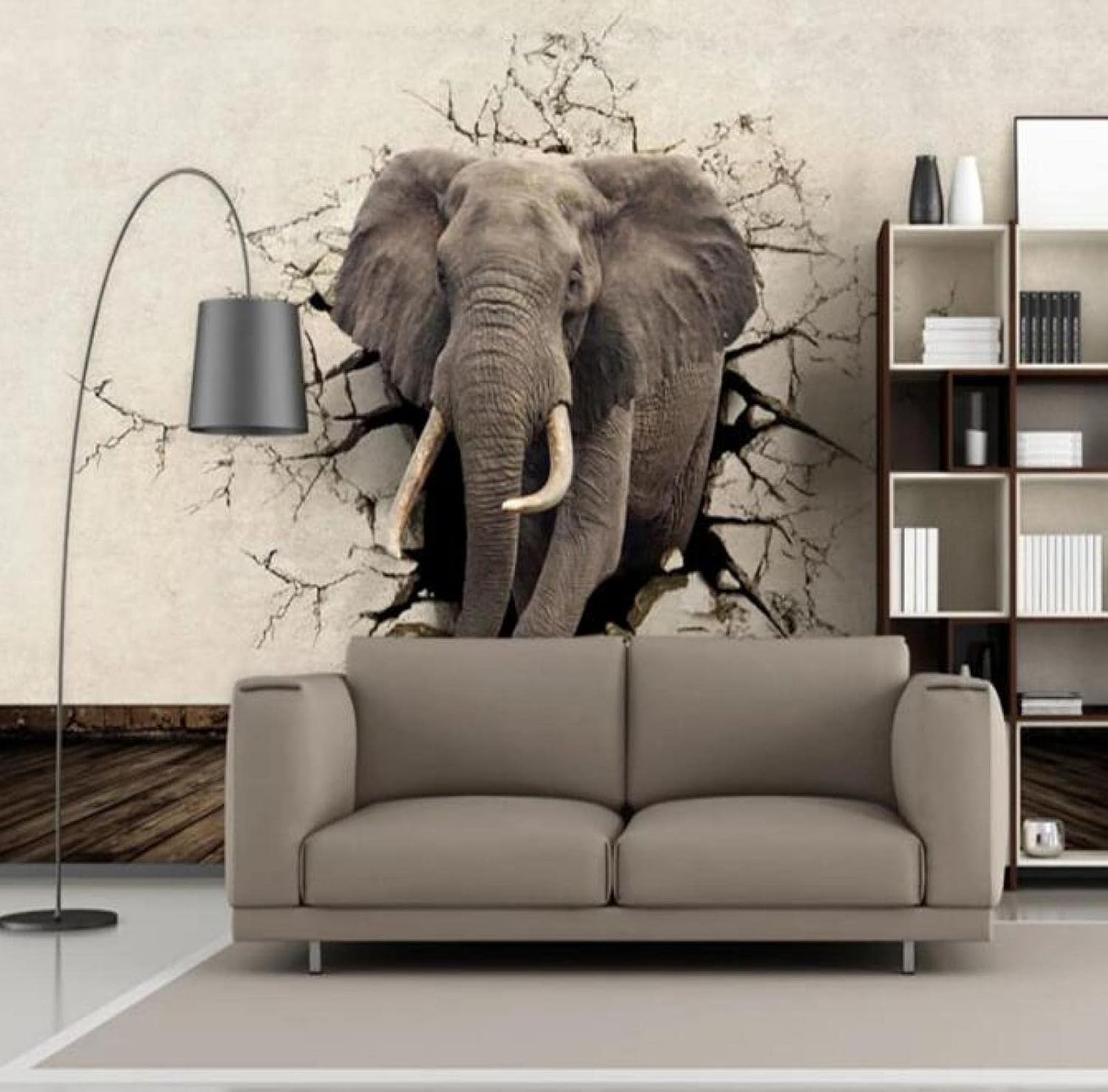 Amazon 3dリアルな動物の壁壁画ライノライオン象写真壁紙紙の壁紙部屋のソファテレビの背景 3d 300x210cm 壁紙