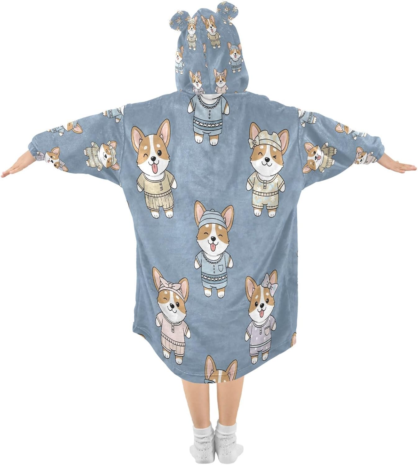 Kigai Cute Dogs Wearable Blanket Hoodie for Kids Oversized Hooded Blanket Warm & Cozy Sweatshirt with Pockets