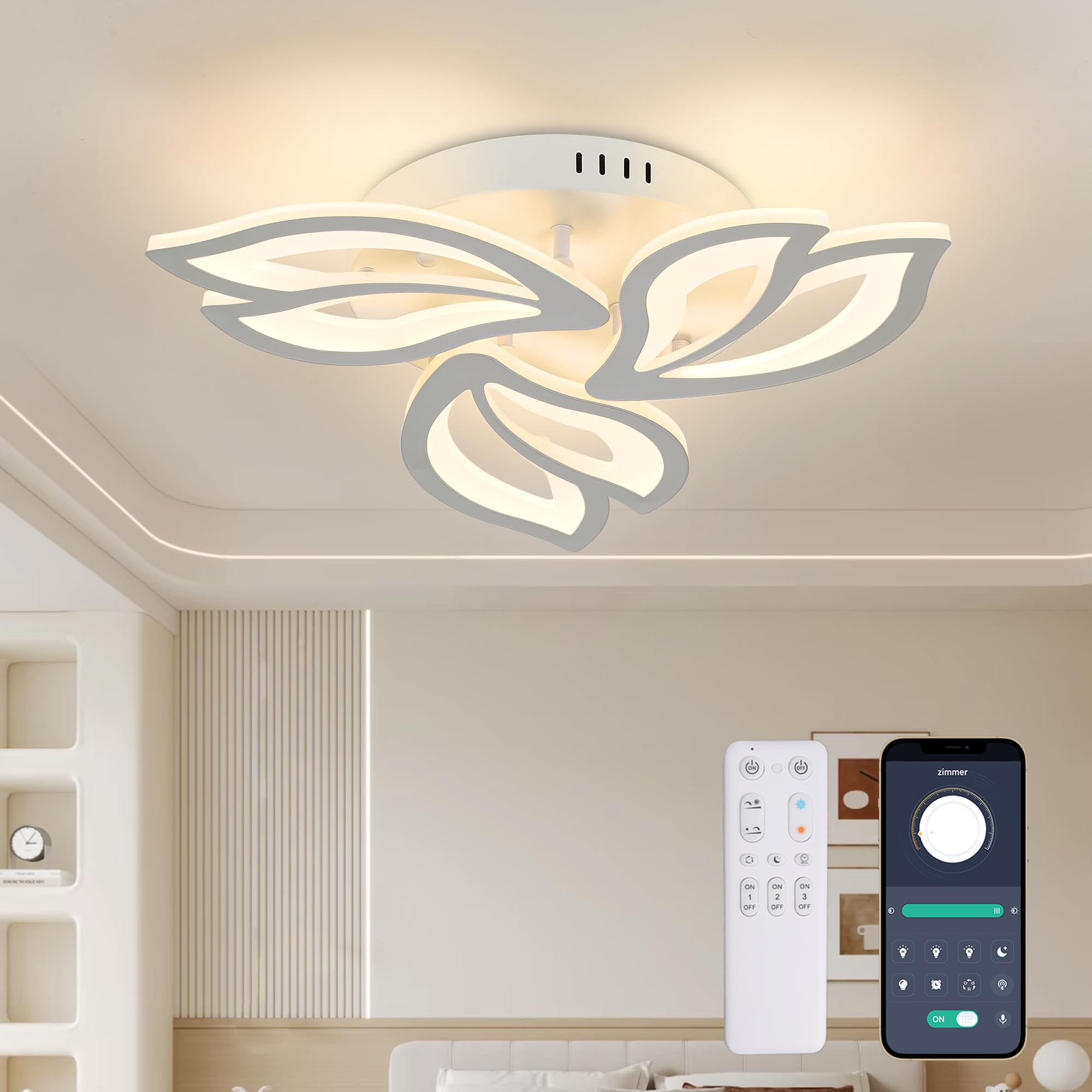 KAUCQI Dimmerabile Plafoniera Led Soffitto 52CM Moderna Fiore Lampadario Camera da Letto Salotto Salone Fiore 3000K-6000K