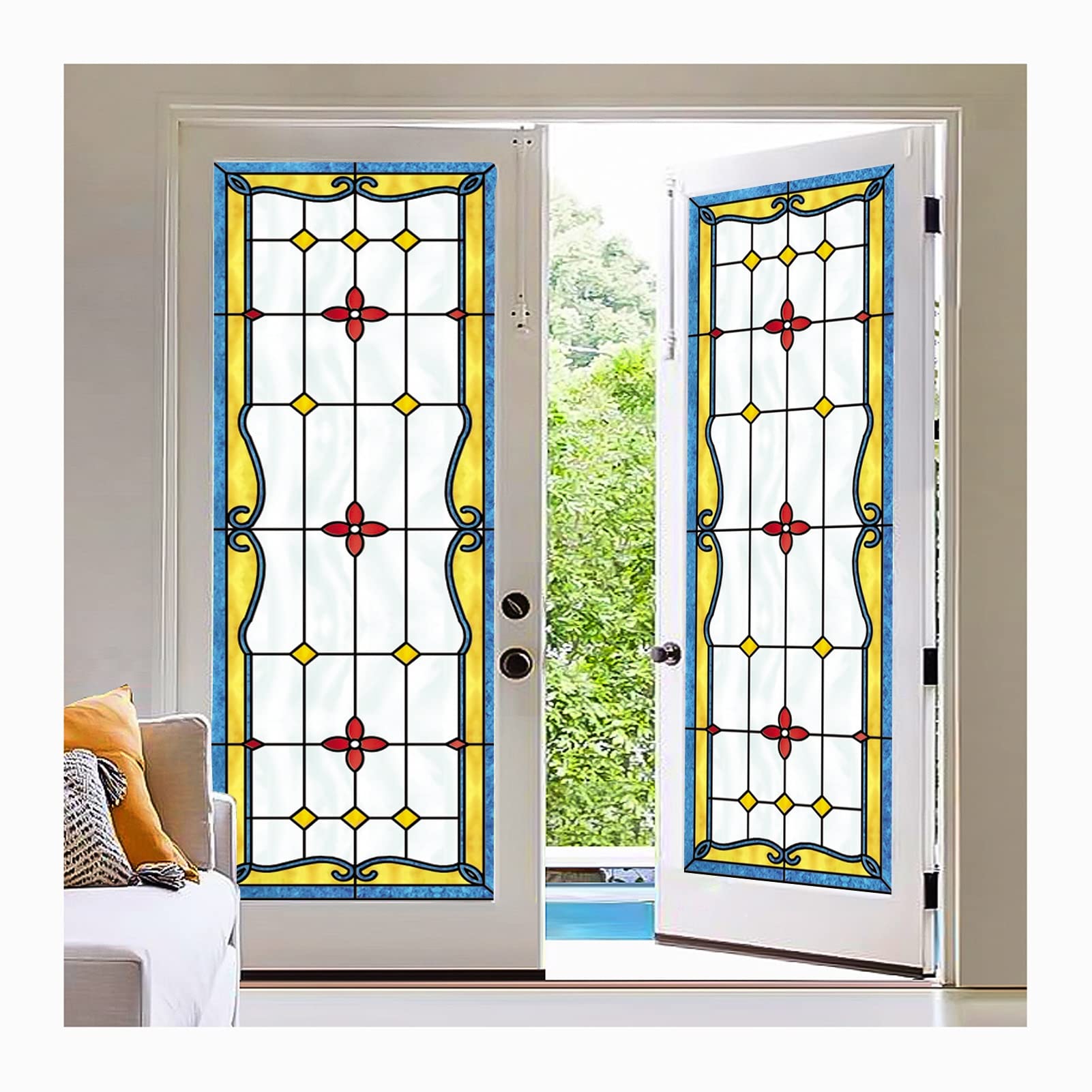 Siunwdiy Stained glass window film privacy,Frosted Window Stickers Non- Adhesive Static Stained Glass Window Cling for Home Rental Apartment Bedroom Bathroom Kitchen Door,A,80x180cm(31x70inch)