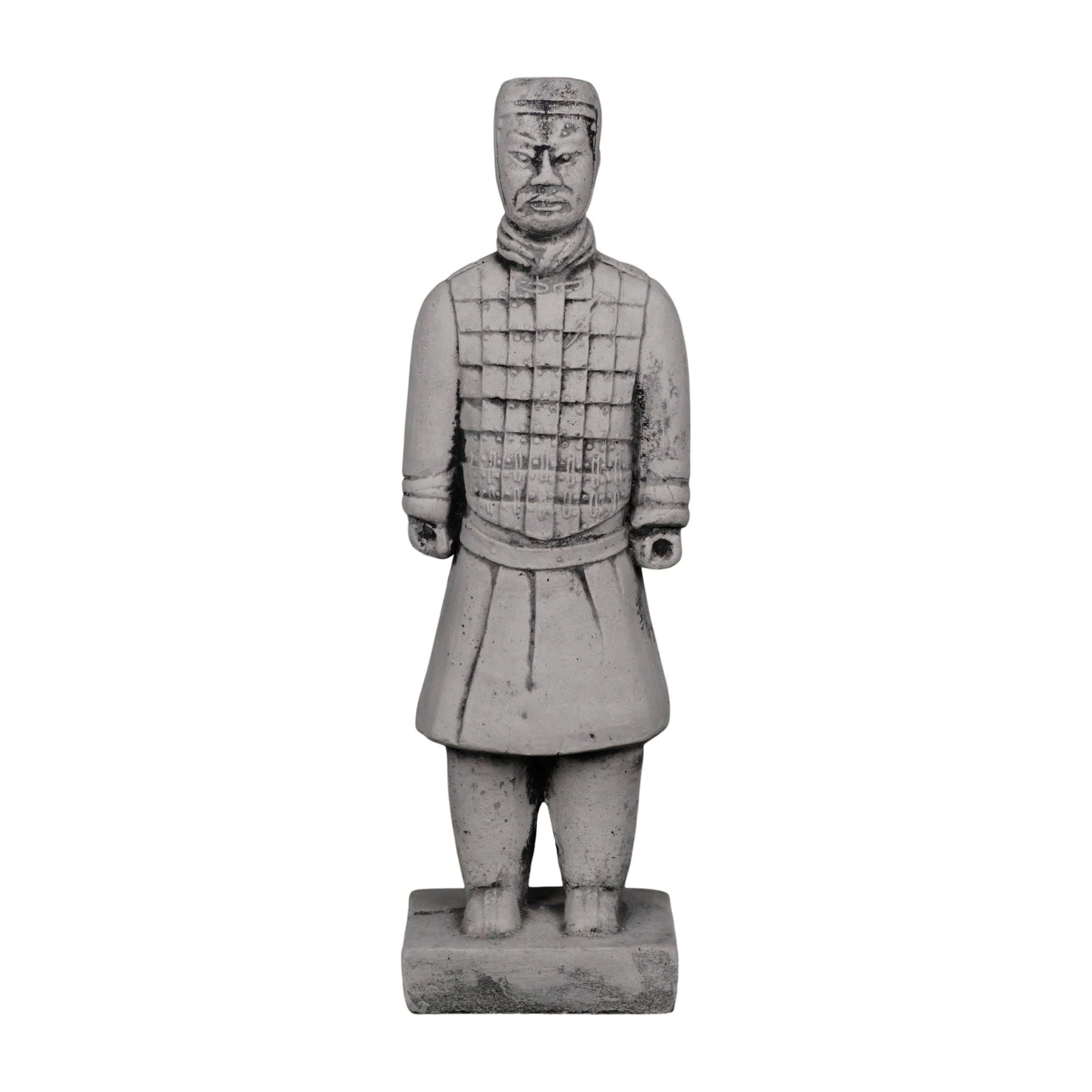 Gartendekoparadies.de White,Grey Statue Of Chinese Terracotta Warrior Motif V, Stone Figure, H. 36 Cm, 3 Kg, Gray, Frost-Proof Made Of Cast Stone For Outdoor Use
