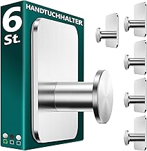 Menz 6 Pack Silver No Drilling Towel Rack - Heavy Duty Bathroom Towel Rails Modern Adhesive Hooks Bathroom Hooks Self Adhesive Hooks Ideal as Functional Towel Hooks