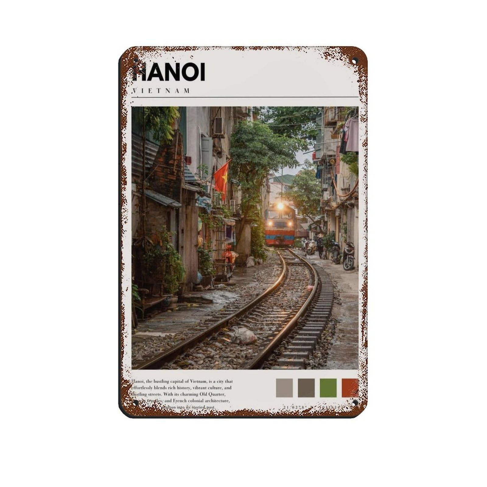 Hanoi City Travel Poster Retro Poster Metal Tin Sign Chic Art Retro Iron Painting Bar People Cave Cafe Family Garage Poster Wall Decoration 8x12inch(20x30cm)
