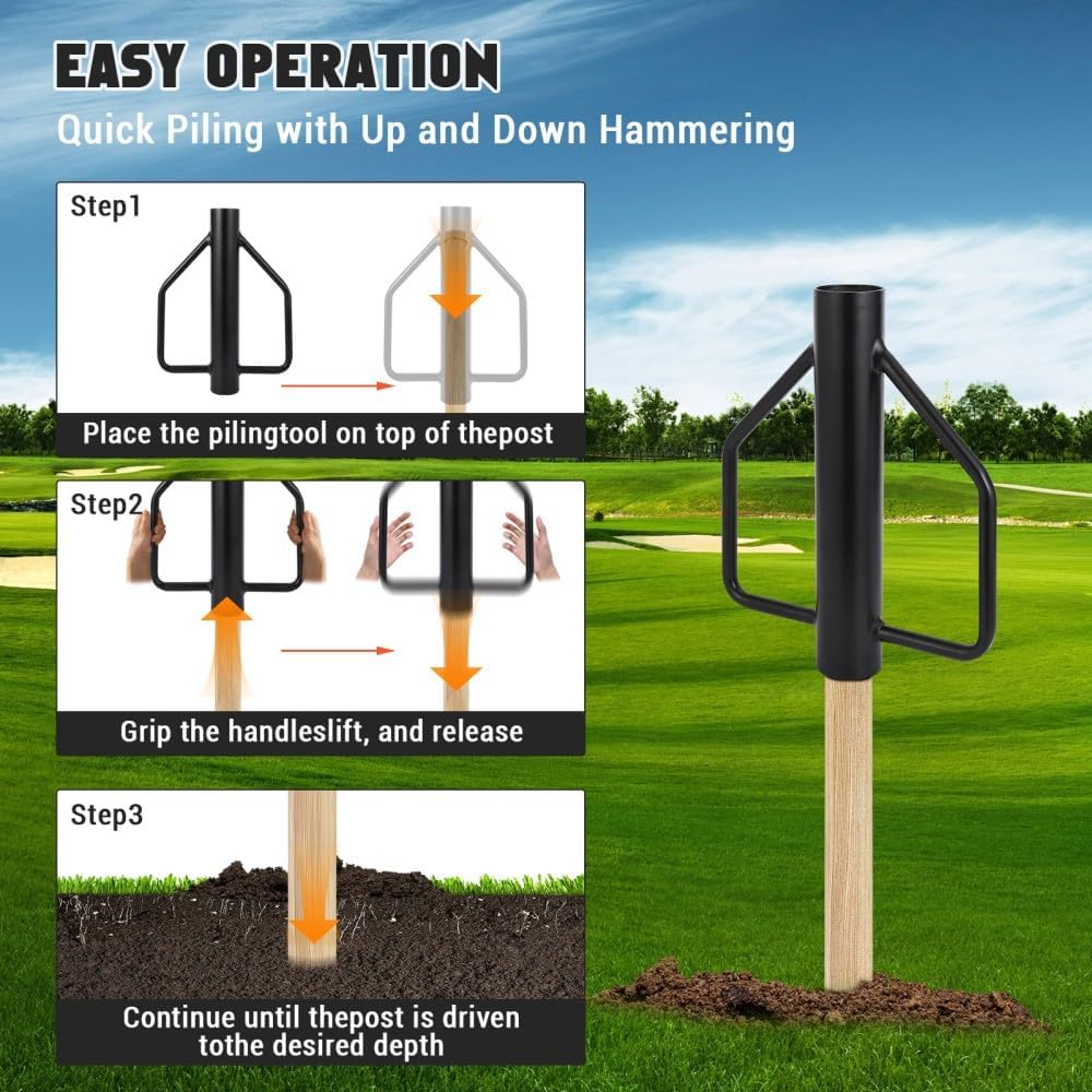 Post Hole Driver, Post Driver with Handles,Post Hole Diggers Manual for t-Posts, u Channel, Metal Post and Sign Post Pole Driver Tool Black 12 lbs