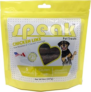 Treats Chicken Linx, Natural Gluten Free Low Calorie Sausage Training Treat Snacks with Limited Ingredients, Perfect for Dogs, 8 Ounces