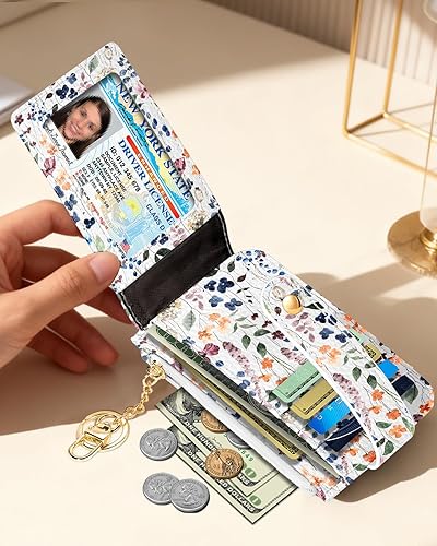 Miniatura 5 de Cartera delgada pequeña para tarjetas para mujeres – Linda cartera con llavero con bloqueo RFID, mantiene 7 tarjetas, diseño de moda de cuero