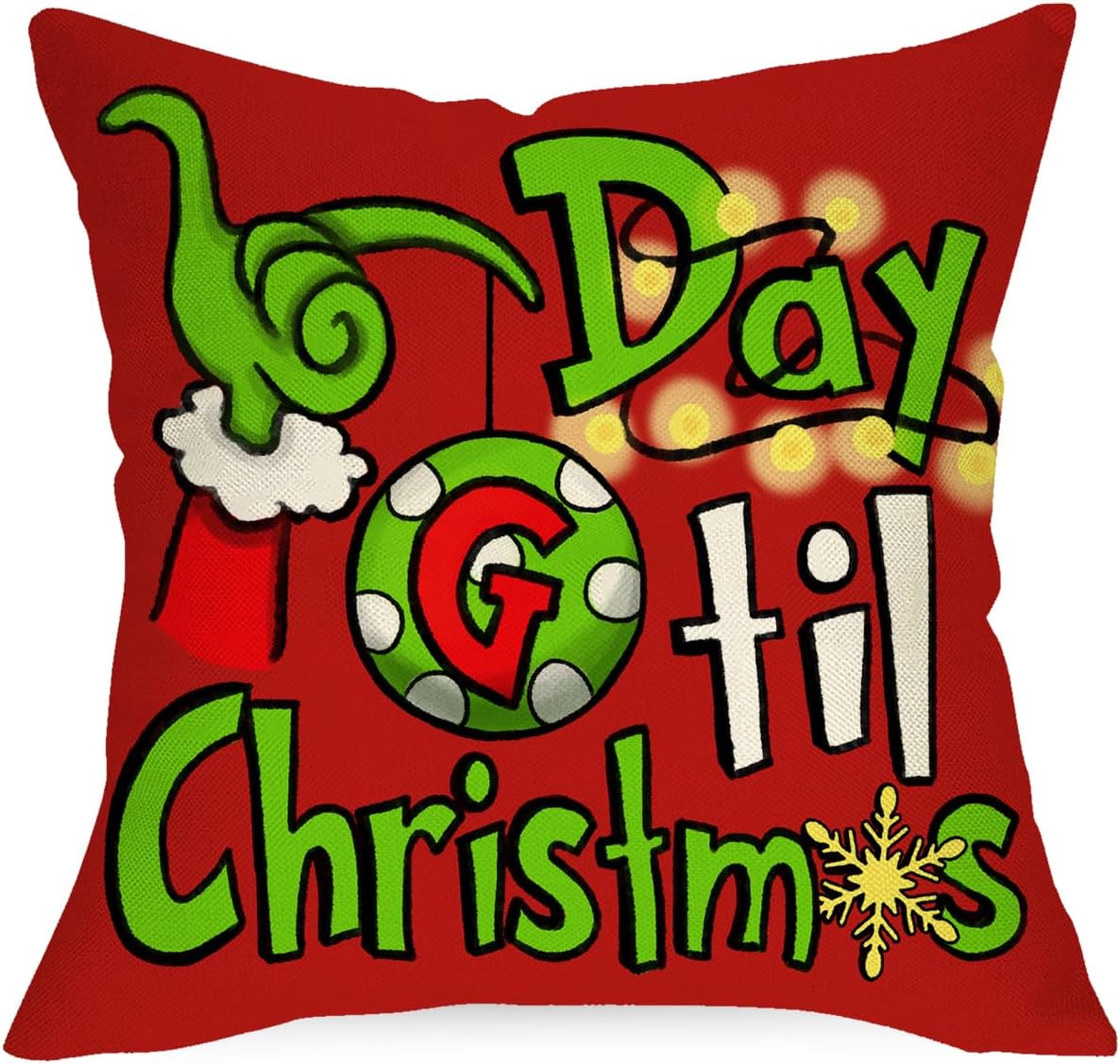 Day Til Christmas Decorative Throw Pillow Cover 18 x 18, Red Xmas Ball Cushion Case Decor, Winter Funny Holiday Home Decoration for Sofa Couch