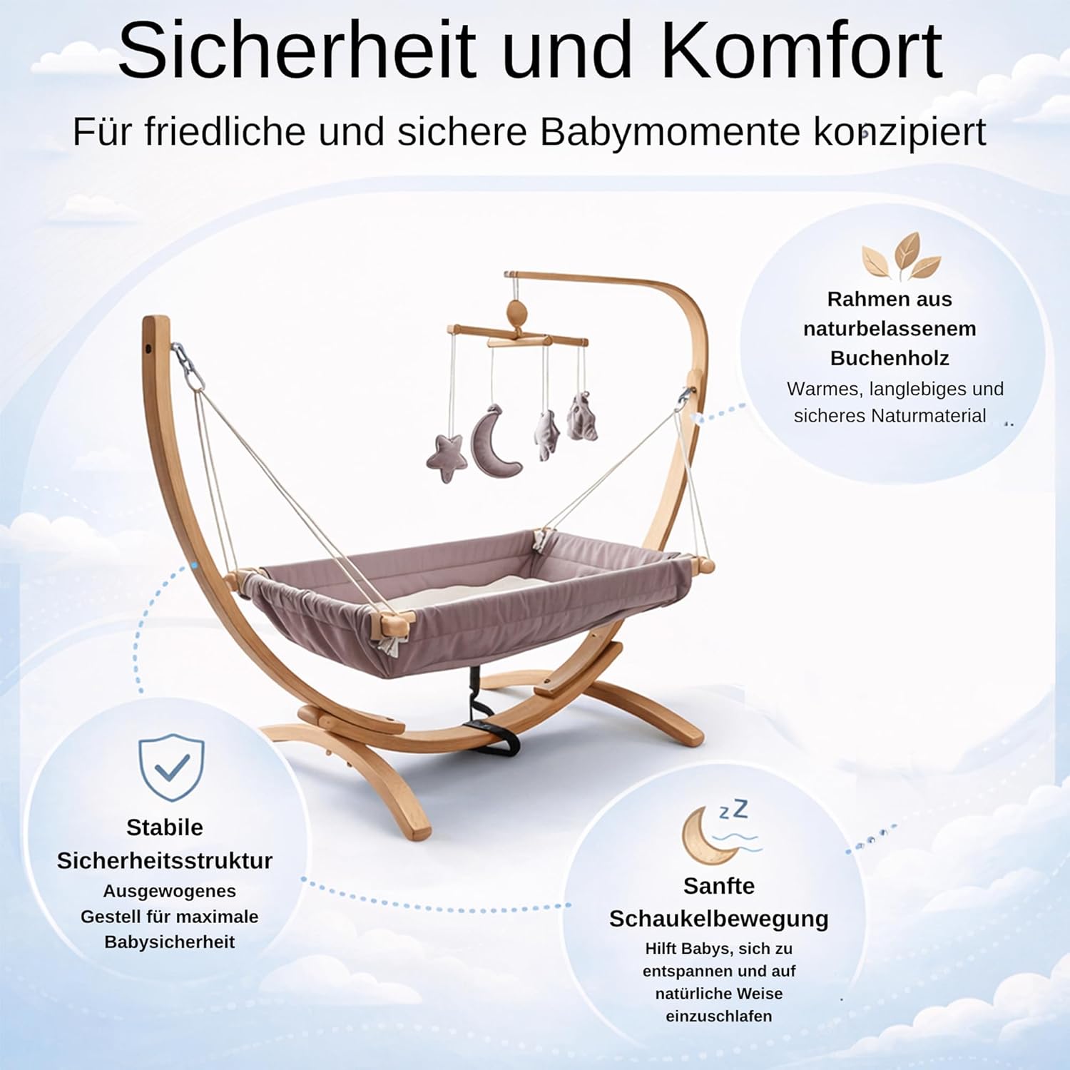 Kids Hammock Bed for Children Ages 3 to 5 Years, 15 to 36 kg Capacity, Comfortable Fabric with Wooden Frame, Large Size 25.98" × 59.06", Portable and Easy to Assemble for Indoor and Outdoor Use (Grey)