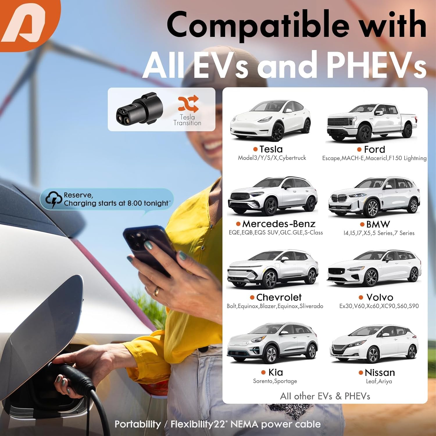 48A Level 2 EV Charger, 240V 11.5kW High-Speed J1772 Electric Vehicle Charger with 20ft NEMA 14-50 Plug, Smart APP/Wi-Fi Control