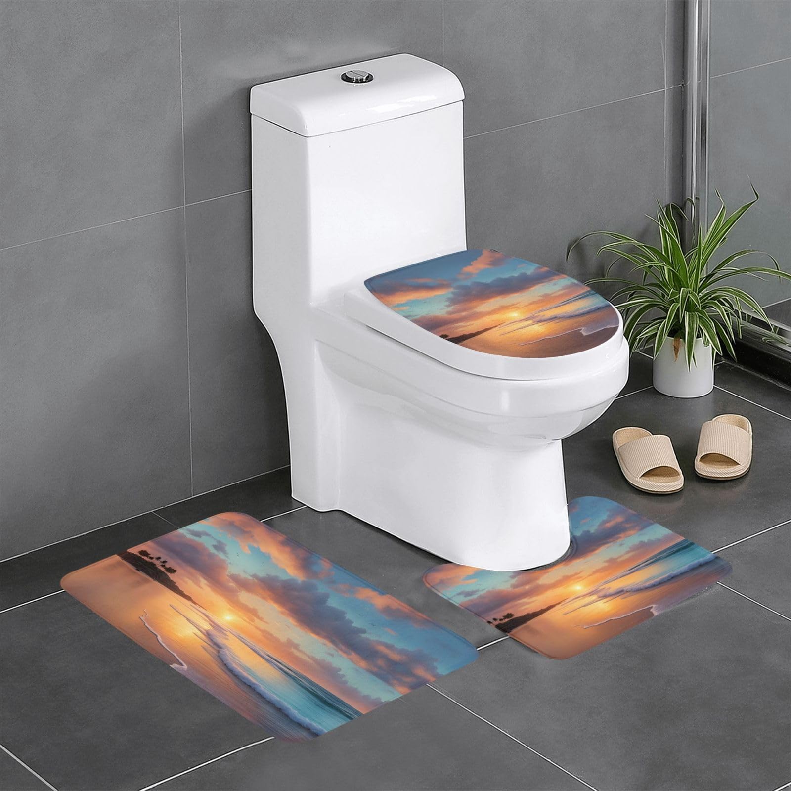 Ensemble de bain antidérapant 3 pièces séchage rapide motif coucher de soleil pour sol