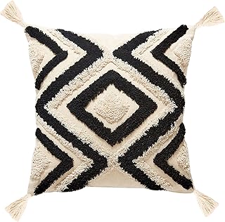 YULUOSHA Dekorative Boho Kissenbezug,Boho Kissen Beige Deko Baumwolle Dekokissen Marokko getuftete Kissenhülle Kissenbezüge Quaste für Sofa Schlafzimmer Wohnzimmer Dekor (45 x 45 cm, F, 1)