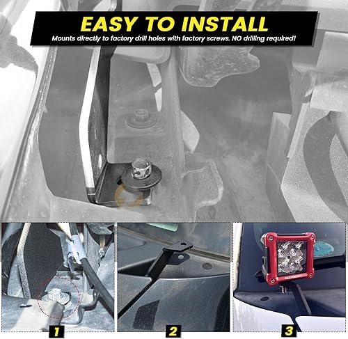 Miniatura 5 de F150 - Bisagras delanteras de capó de pilar A, soportes de montaje de luz LED de trabajocubo, soporte para capó de motor Raptor, soporte para