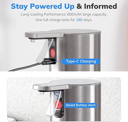 Vista 5 de Umimile Dispensador eléctrico de jabón para platos para cocina y baño, dispensador de jabón líquido de manos de 2 modos, 11.8 onzas recargable