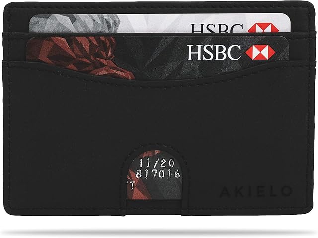 AKIELO Minimalist RFID Blocking Card Holder and Gift Box  Mens Credit Card Wallet  Compact and Slim Wallet (Echo Collection)