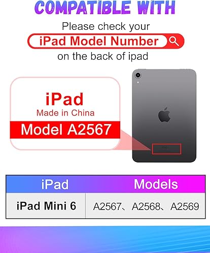 Miniatura 2 de Uppuppy Funda para Apple iPad Mini 6, para iPad Mini 6 generación, funda para niños, lindo folio, mujeres, adolescentes, niñas, sol, luna, negro,