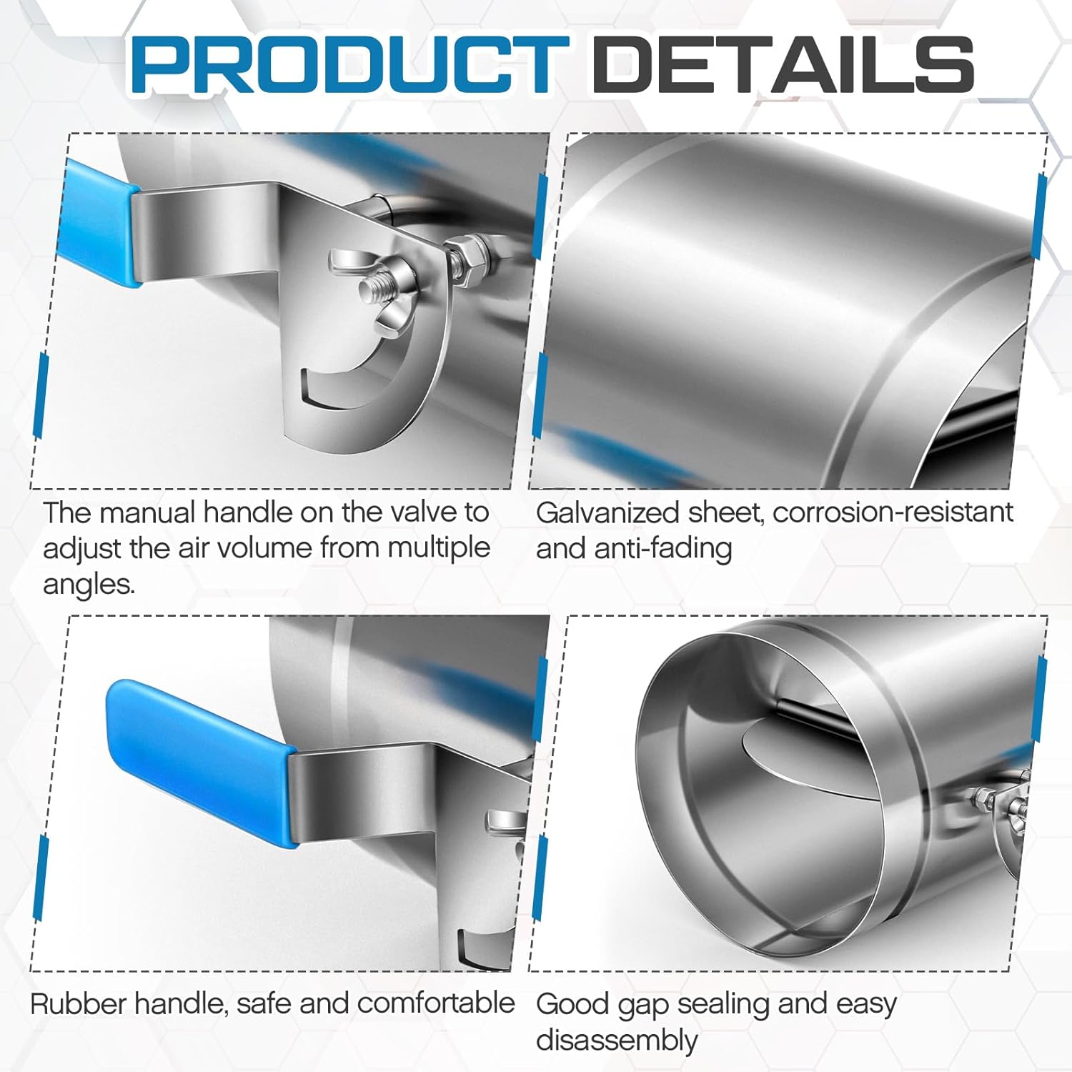 2 Pcs 6" HVAC Duct Manual Volume Backdraft Damper Metal Adjustment Airflow Ducting Branch Damper Stainless Steel Valve with Adjustment Handle for Air Ventilation System Range Hoods