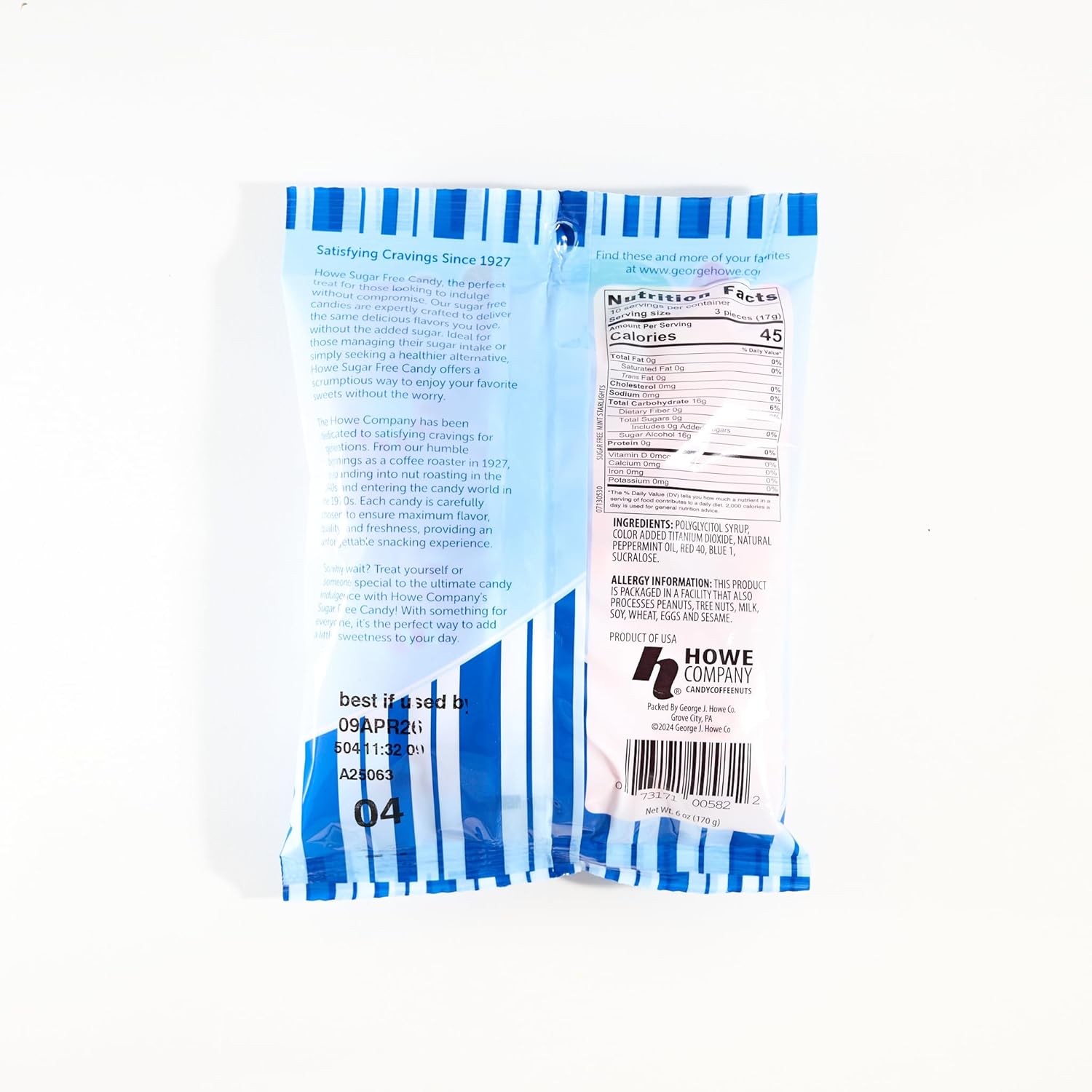 Howe Sugar Free Mint Starlights, Mint Candy 6 oz Bag, Case of 12