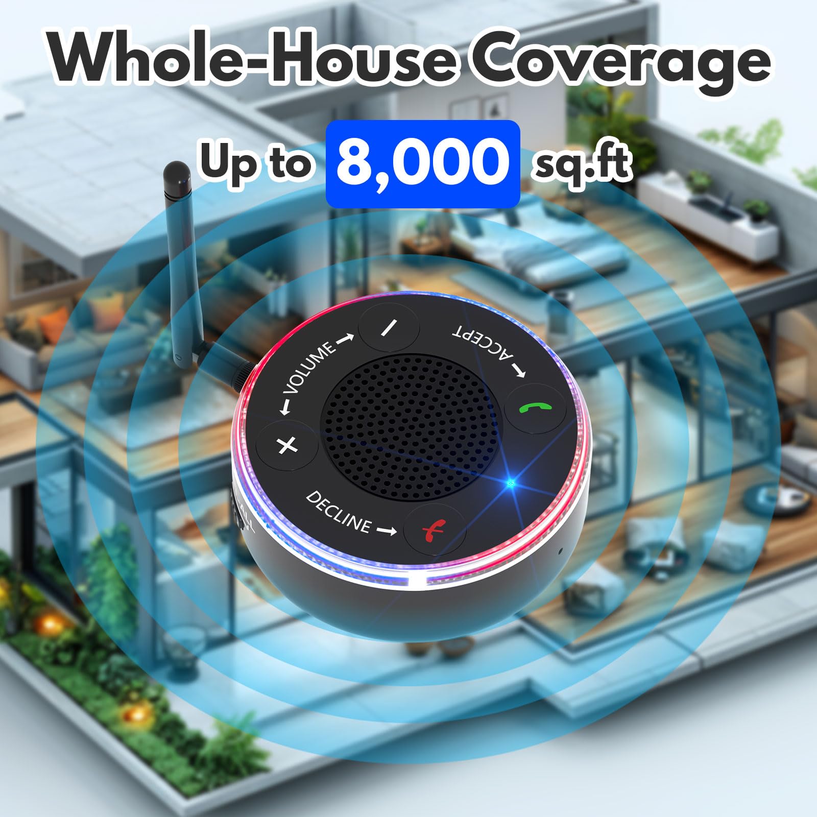 Amplificatore di suoneria del telefono cellulare forte 120dB con lampeggiante rosso e blu | Nessuna chiamata persa | Prodotti per non udenti | Booster altoparlante wireless per telefono