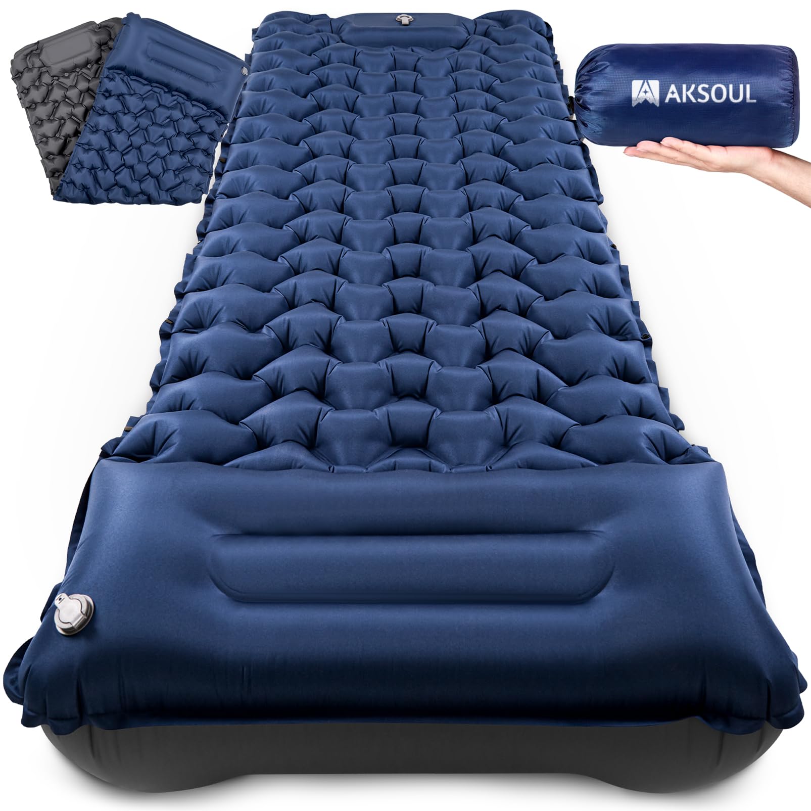 AKSOUL Camping Self-Inflating Sleeping Mat: Inflatable Single Air Mattress - Lightweight Ultralight Compact Sleep Pad for Camp Hiking Travel - 10CM - Navy Blue