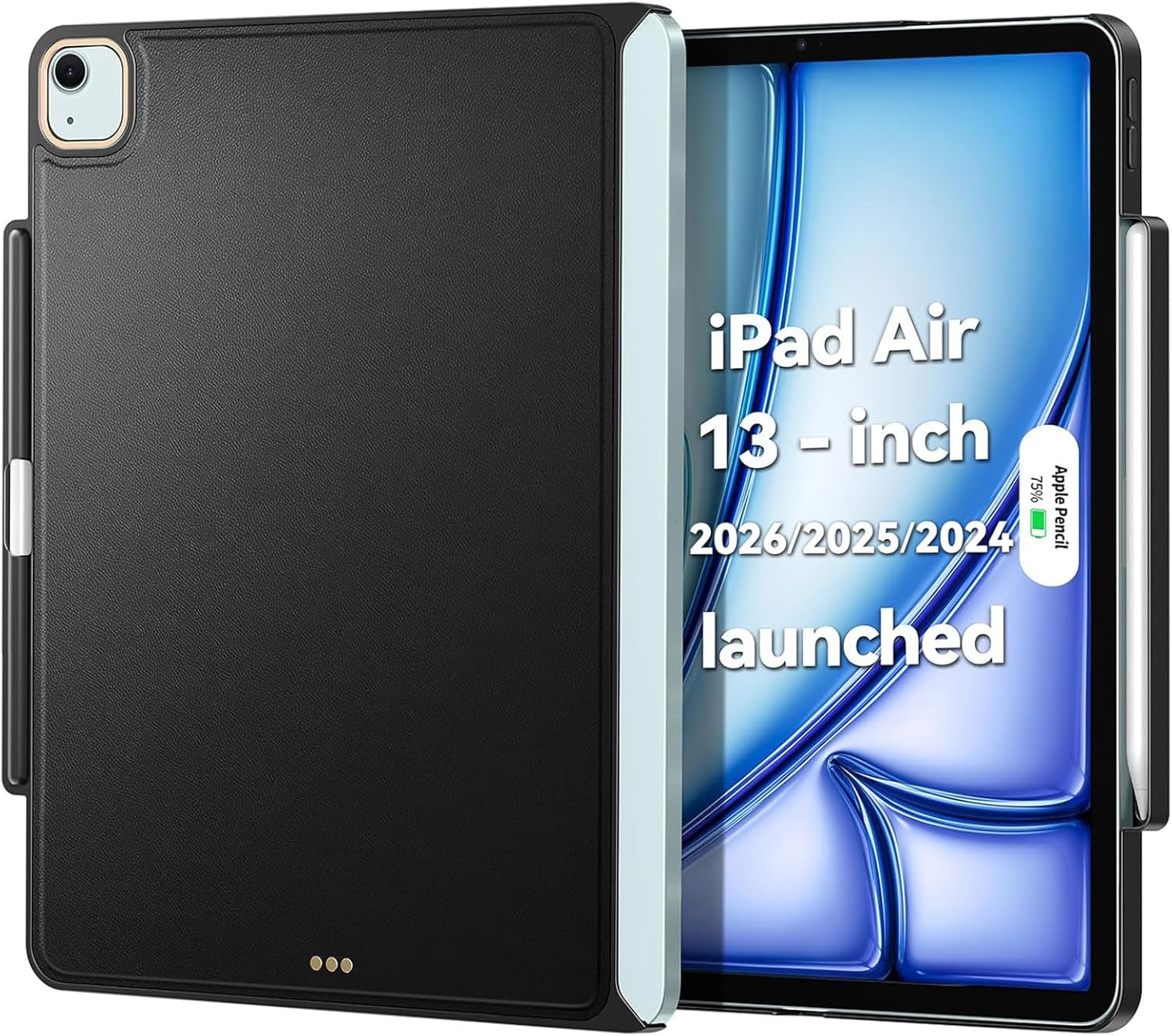 Magic Keyboard Compatible Case for iPad Air 13 inch M4 2026 / M3 2025 - Cases with Pencil Holder for SmartKeyboard Folio 2024 M2 Air 13, Ultra-Thin and Slim, (Keyboard Not Included), Black