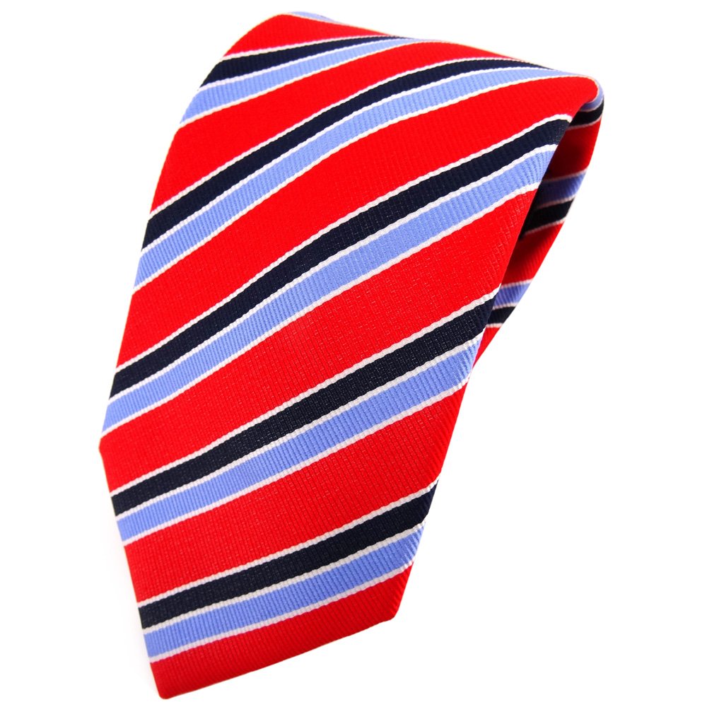 Tigertie Red Blue Tie Necktie Red Bright- Dark Blue Silver Striped - Tie Necktie
