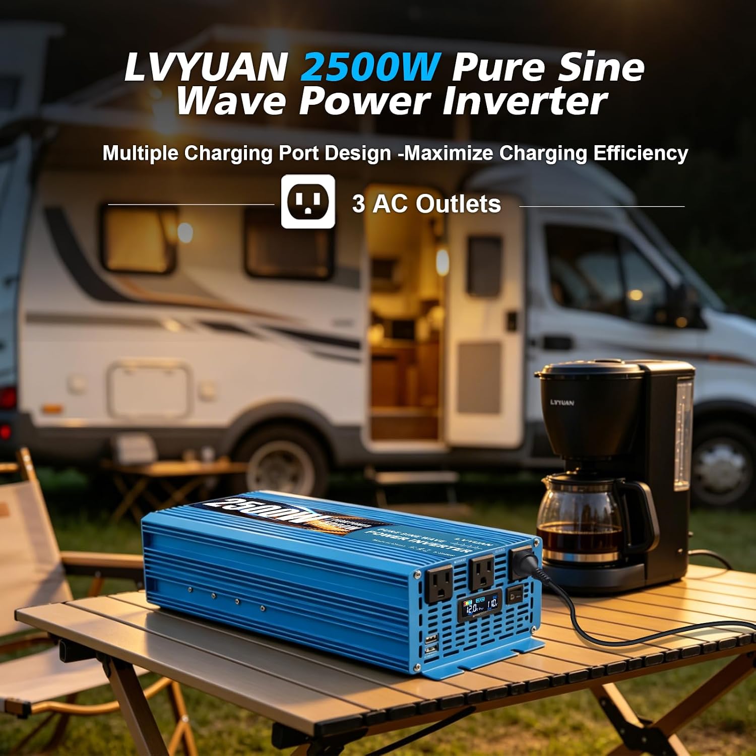 LVYUAN 2500W Pure Sine Wave Power Inverter 12V DC to 110V/120V AC