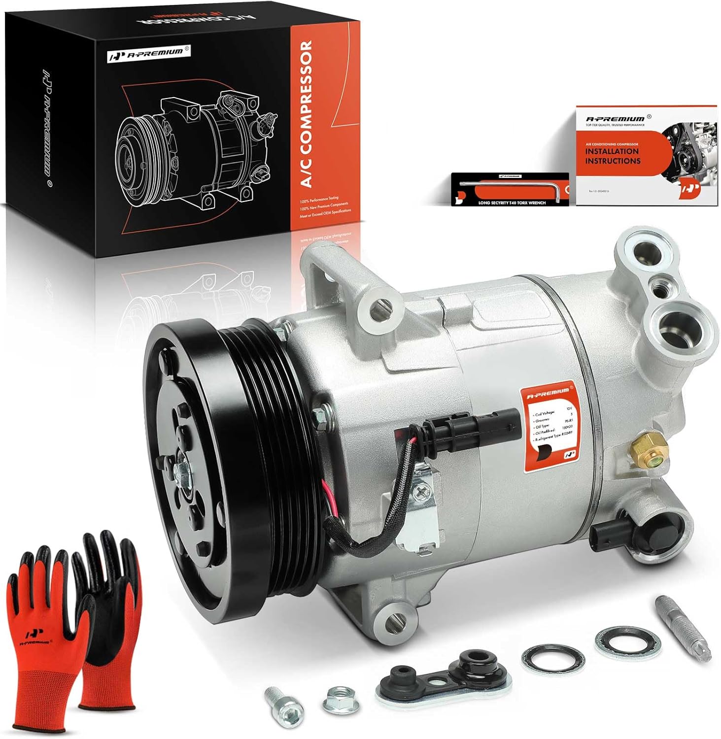 A-Premium A/C AC Compressor with Clutch Compatible with Chevrolet Colorado 2.5L 2015-2021, Equinox 1.5L 2018-2021, GMC Canyon 2.5L 2015-2021, Terrain 1.5L 2018-2021, CVC Style, 5 Grooves