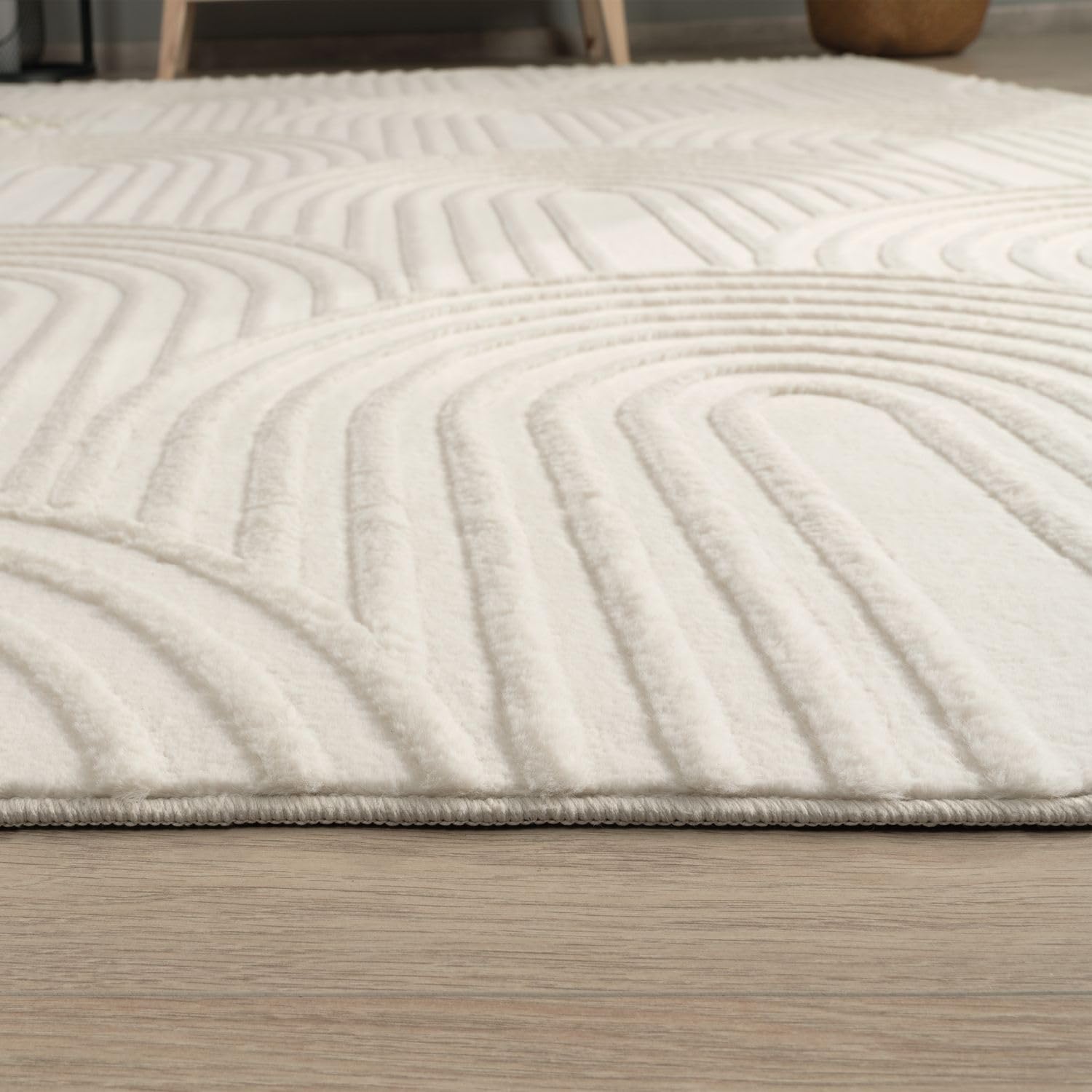 TT Home Wohnzimmer Teppich Esszimmer Kurzflor Geometrische Optik Skandi Boho Unifarben, Farbe:Hellbeige Beige Creme, Größe:160x220 cm