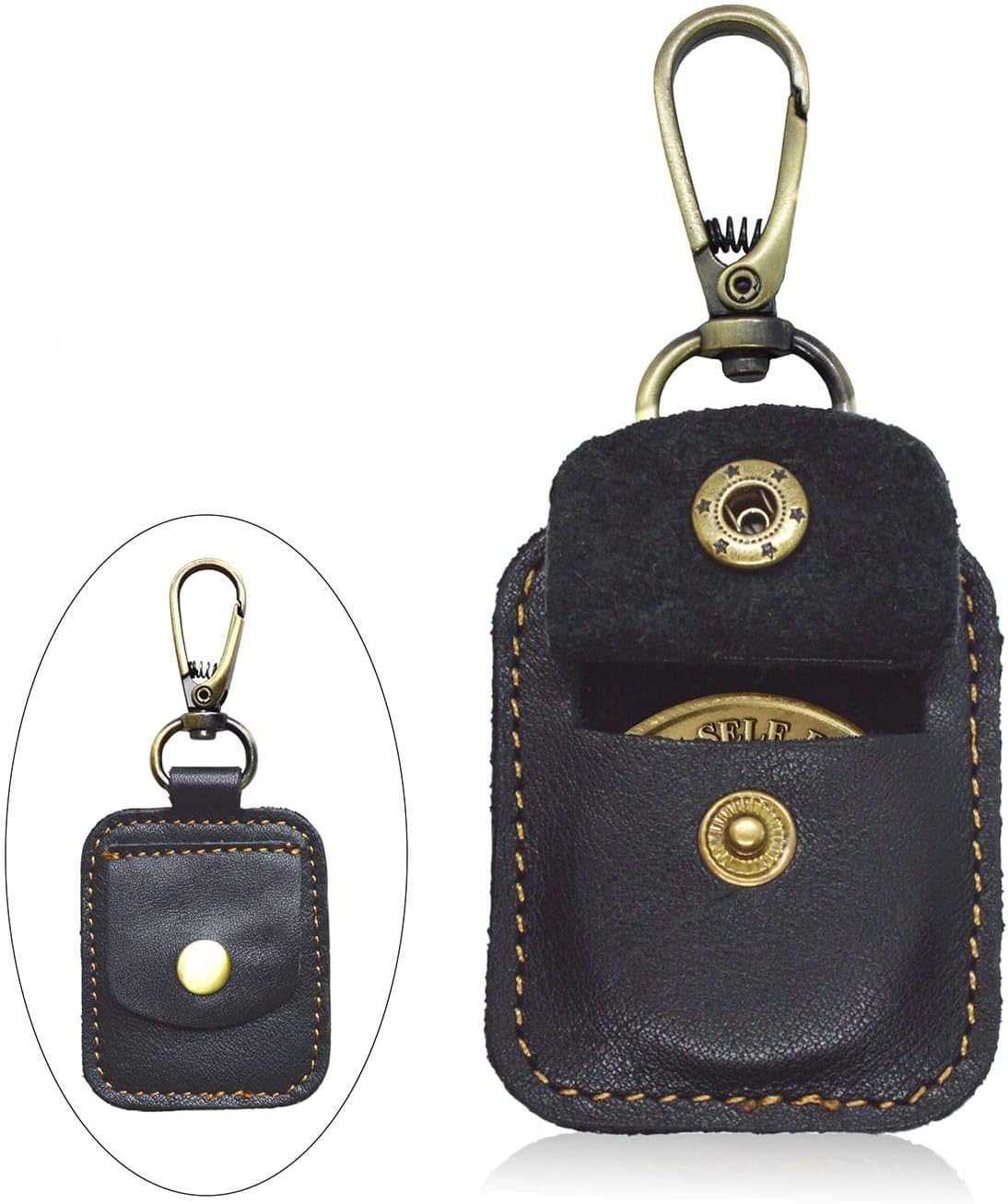 AA Medallion or Coin Holder, Leather Key Chain Snap Open Leather Case (Black)