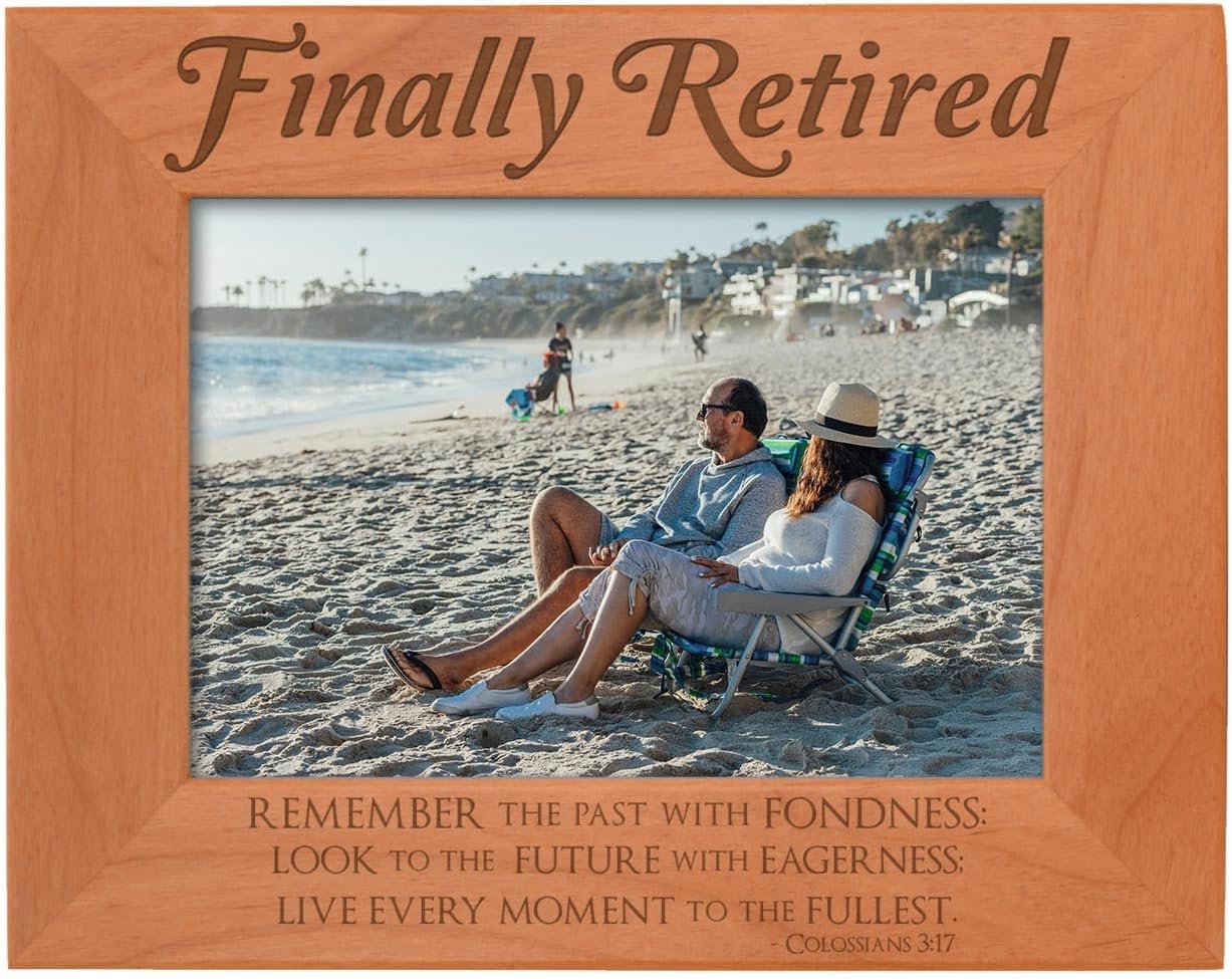 ThisWear Christian Retirement Gifts Finally Retired Remember Past with Fondness Colossians 3:17 Retired Natural Wood Engraved 5x7 Landscape Picture Frame Wood
