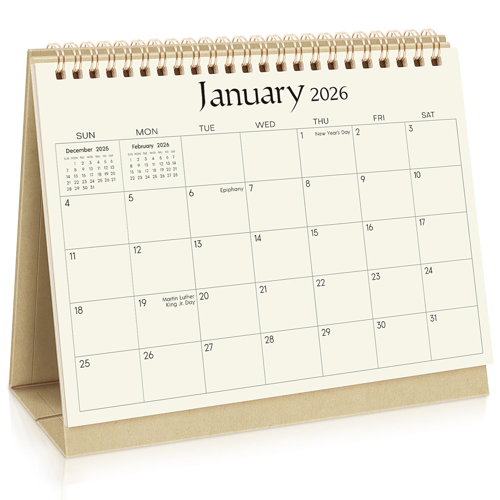 SKYDUE Desk Calendar 2026-2027, Jan 2026 – Jun 2027, 8.3" x 6.3", Black Minimalist Style, Eye-Care Paper, Double-Wire Binding, To-Do & Notes Sections,