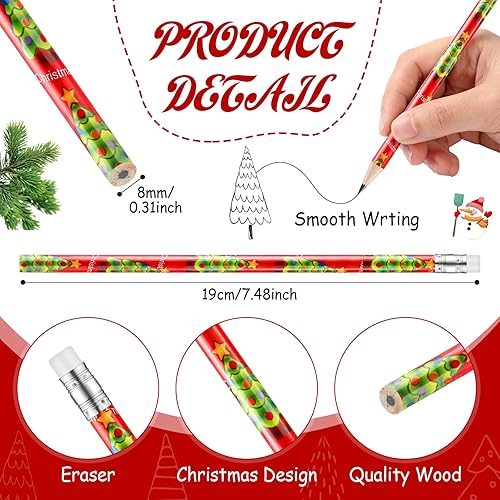 Miniatura 2 de Lápices de Navidad a granel para niños, coloridos lápices de madera de invierno con lápices de borrador, muñeco de nieve, Papá Noel y alce, lápiz de