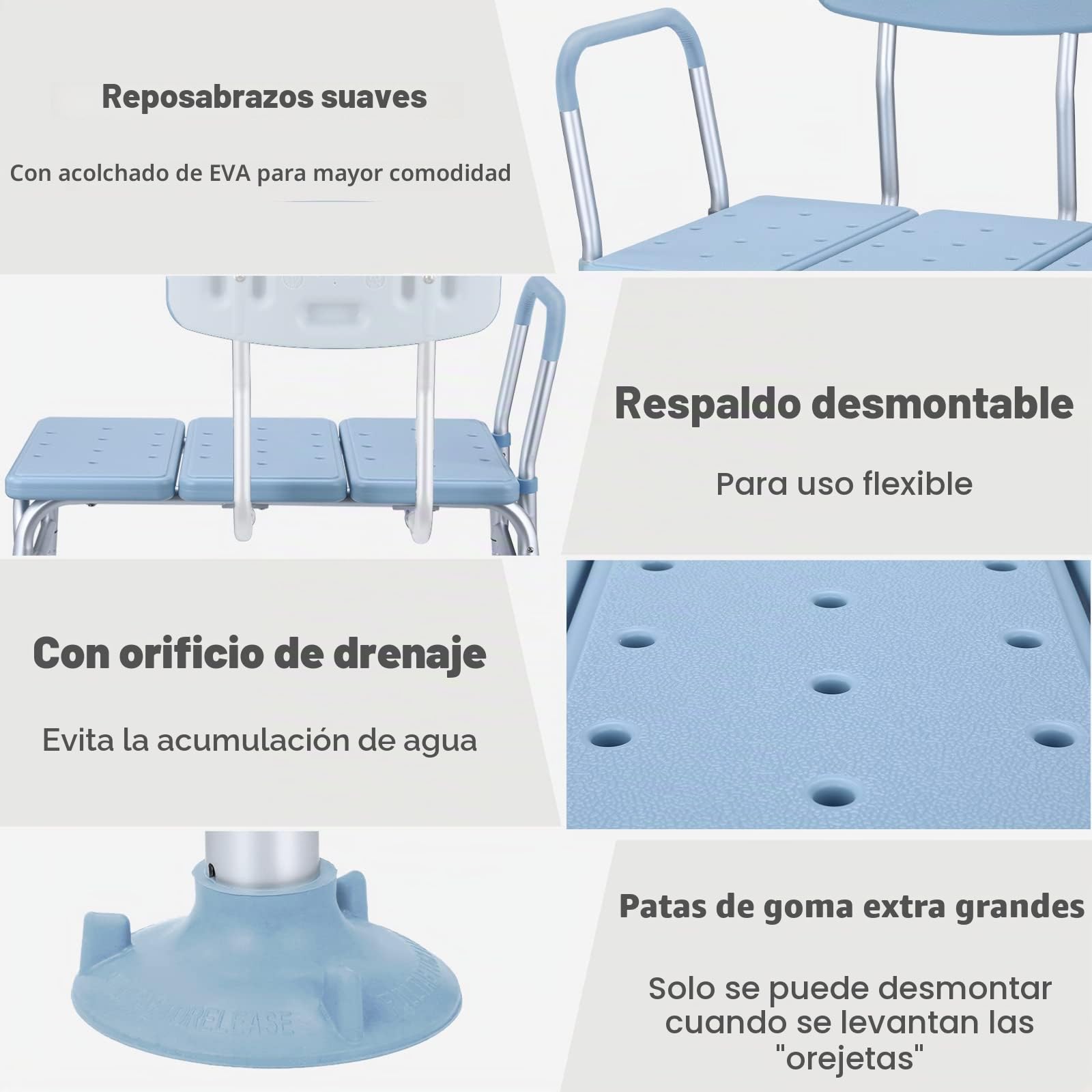 UISEBRT Asiento de bañera para personas mayores, altura ajustable, silla de ducha antideslizante, hasta 150 kg, con respaldo y reposabrazos