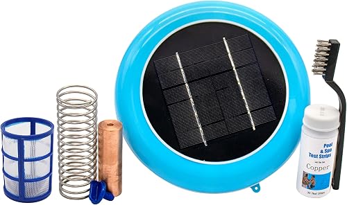 Solar Pool Ionizer for Pools Up to 45,000 Gallons | New Improved Version | Reduces Chlorine Use by Up to 85% | Pool Purifier, Sanitizer & Cleaning Device | Longer-Lasting Anode